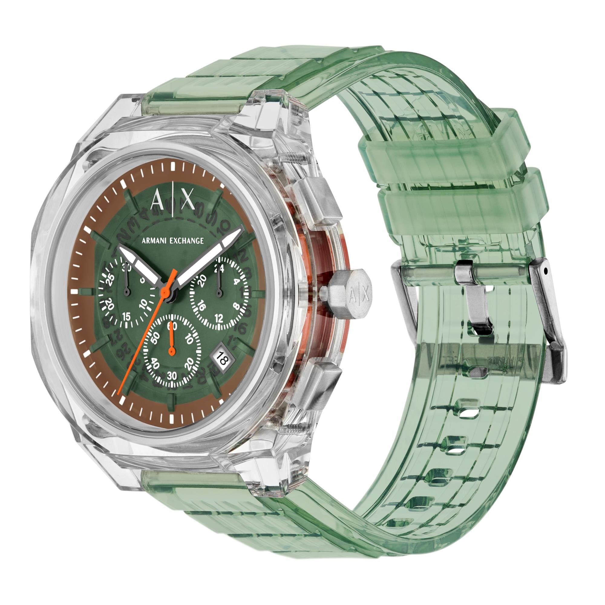 Armani Exchange Rafael Chronograph Quartz Green Dial Thermoplastic Polyurethane Strap Men's Watch AX4165