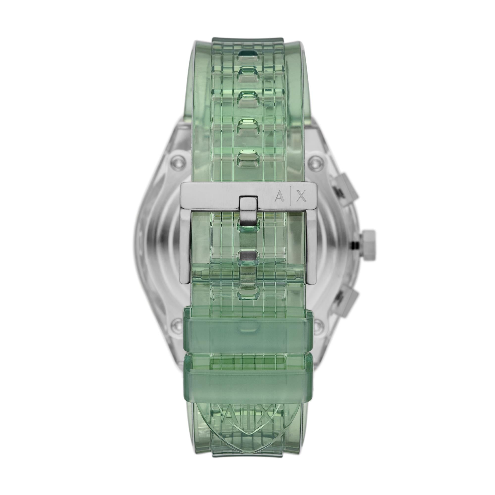 Armani Exchange Rafael Chronograph Quartz Green Dial Thermoplastic Polyurethane Strap Men's Watch AX4165