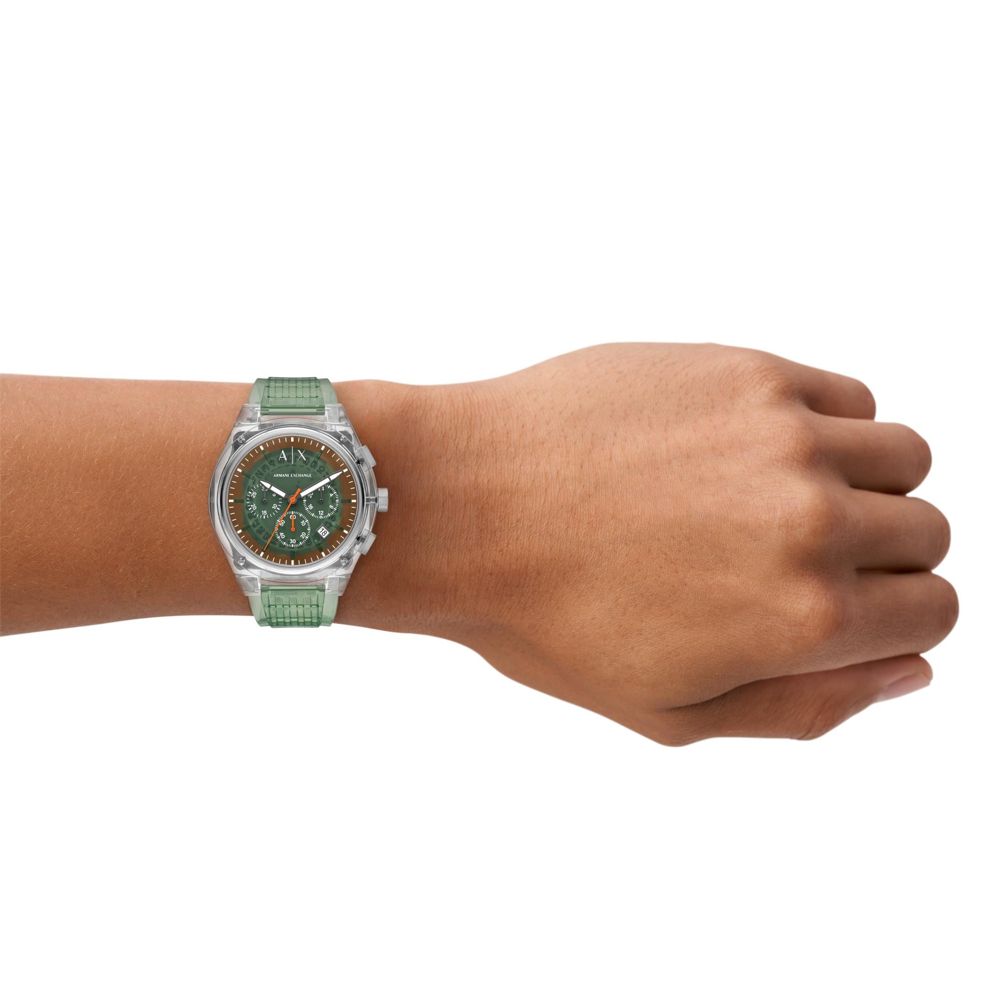 Armani Exchange Rafael Chronograph Quartz Green Dial Thermoplastic Polyurethane Strap Men's Watch AX4165