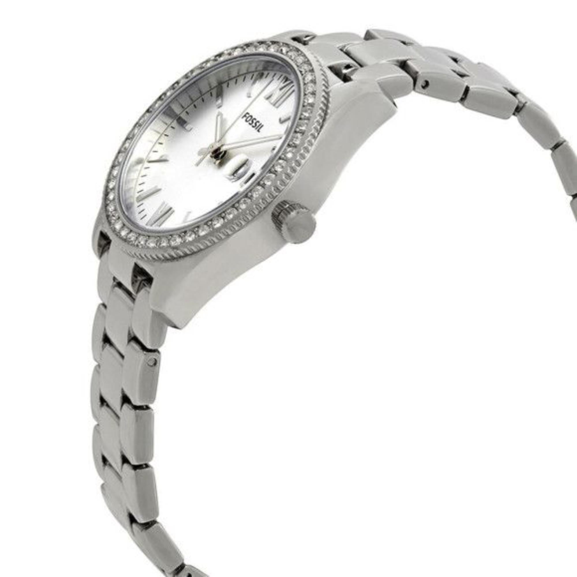 Fossil Scarlette Three-Hand Date Silver Dial Steel Strap Ladies Watch ES4317