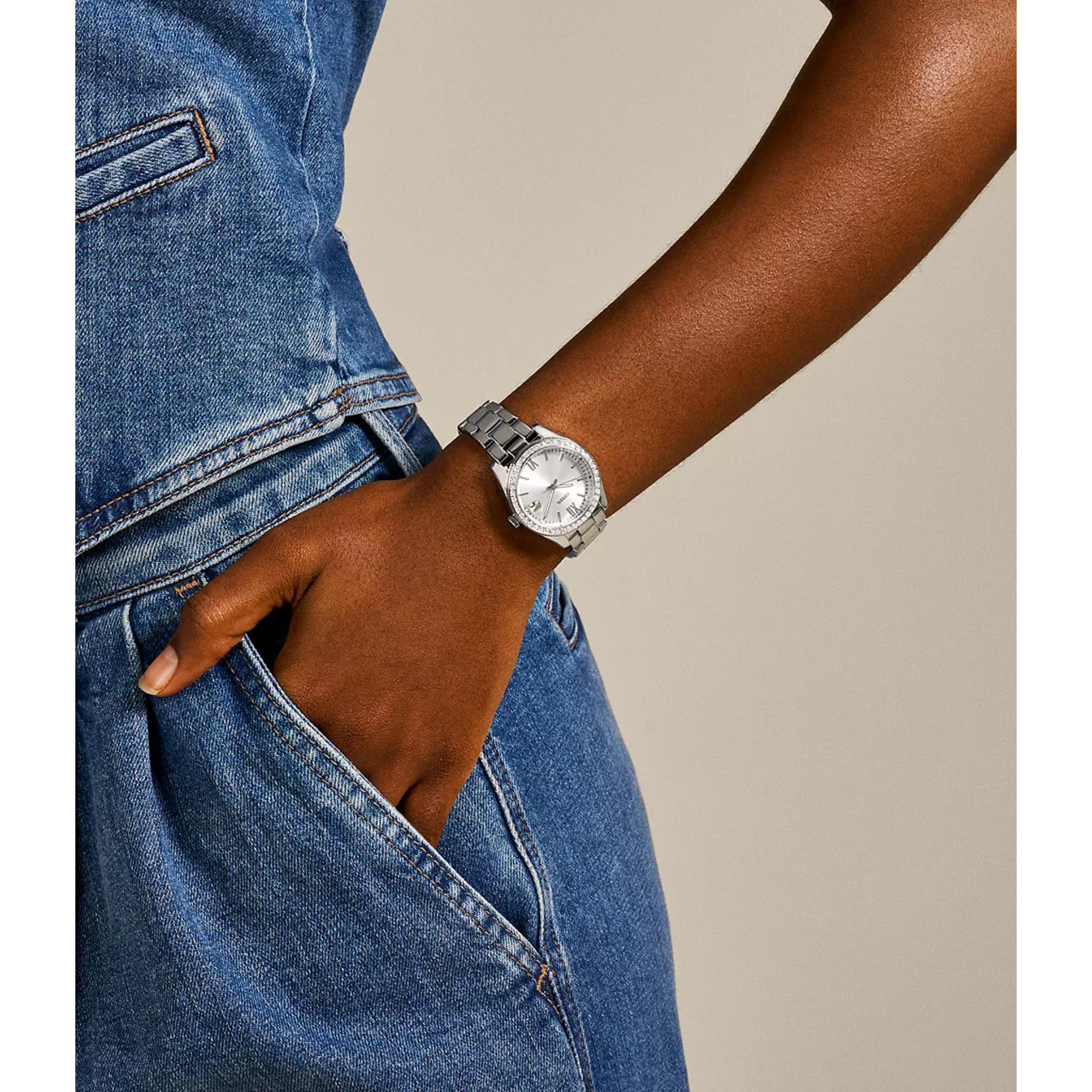 Fossil Scarlette Three-Hand Date Silver Dial Steel Strap Ladies Watch ES4317