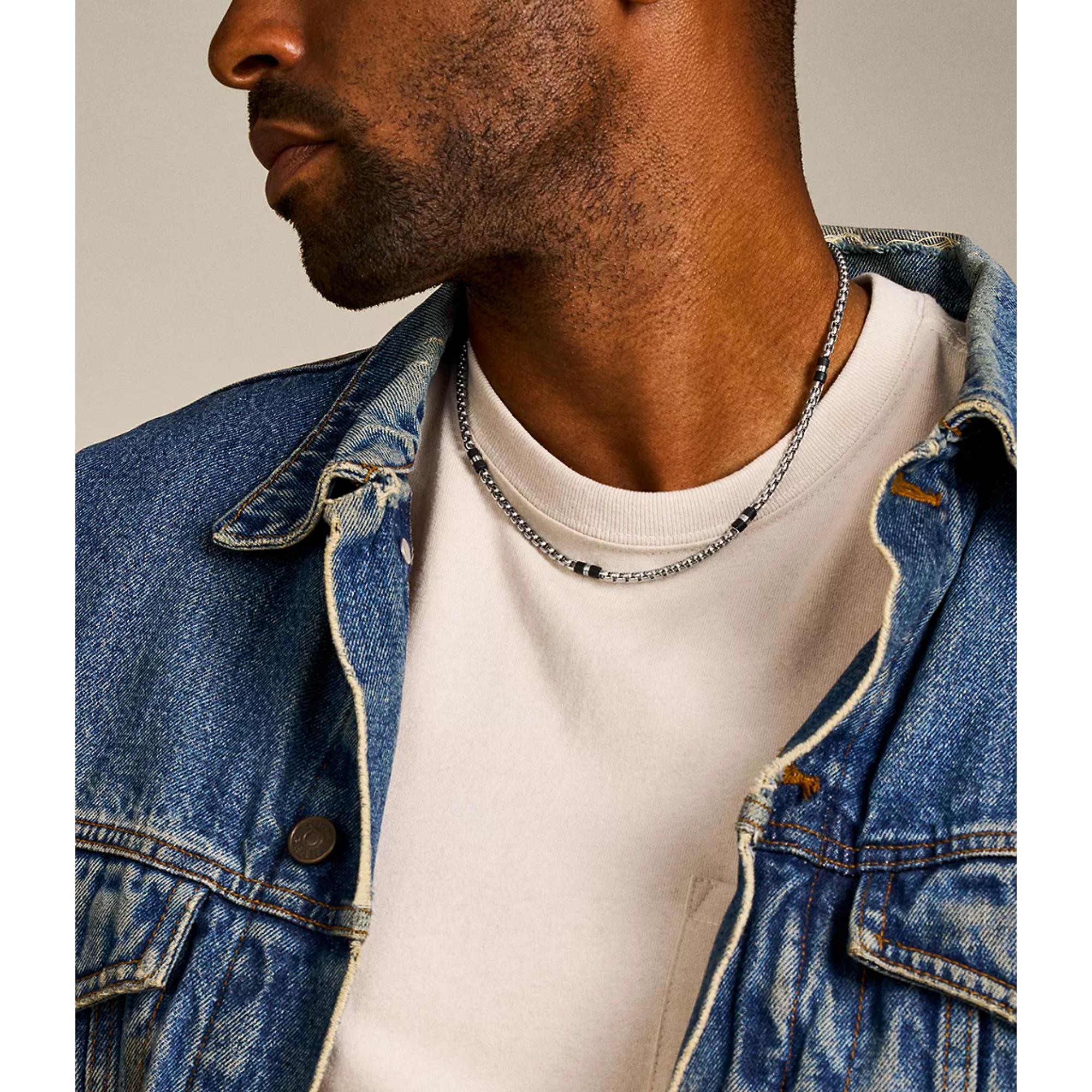 Fossil Black Marble Beaded Men's Necklace JF03314040