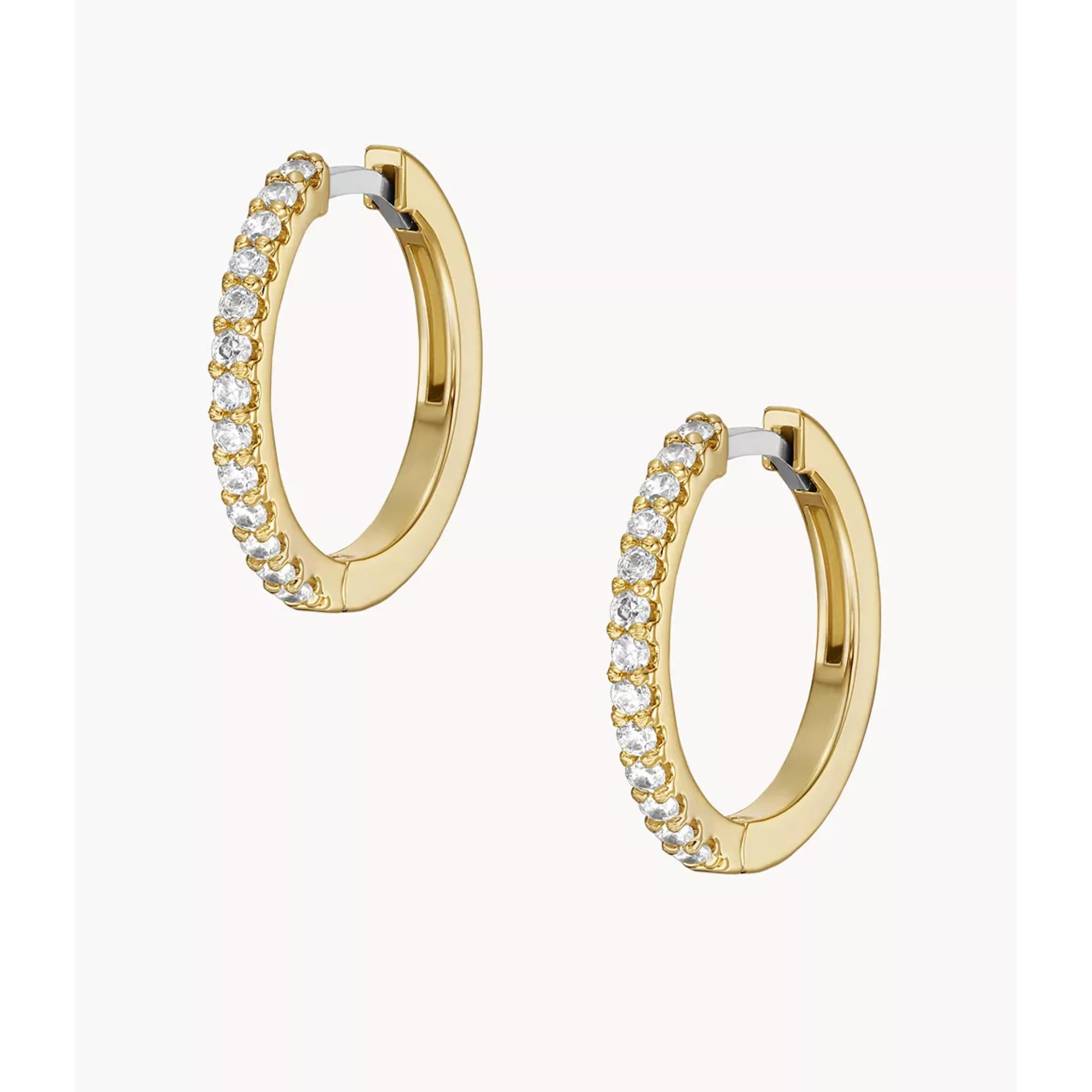 Fossil Ellis Pavé Glitz Gold-Tone Brass Hoop Ladies Earrings JA7215710