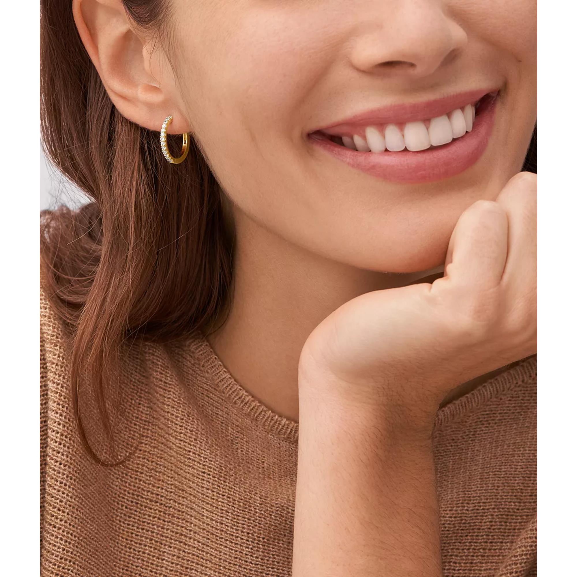 Fossil Ellis Pavé Glitz Brass Hoop Ladies Earrings JA7215710