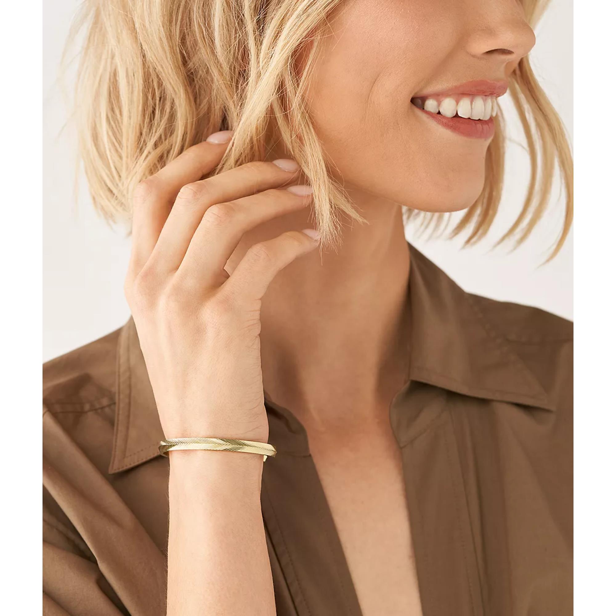 Fossil Harlow Linear Texture Gold-Tone Stainless Steel Bangle Ladies Bracelet JF04117710