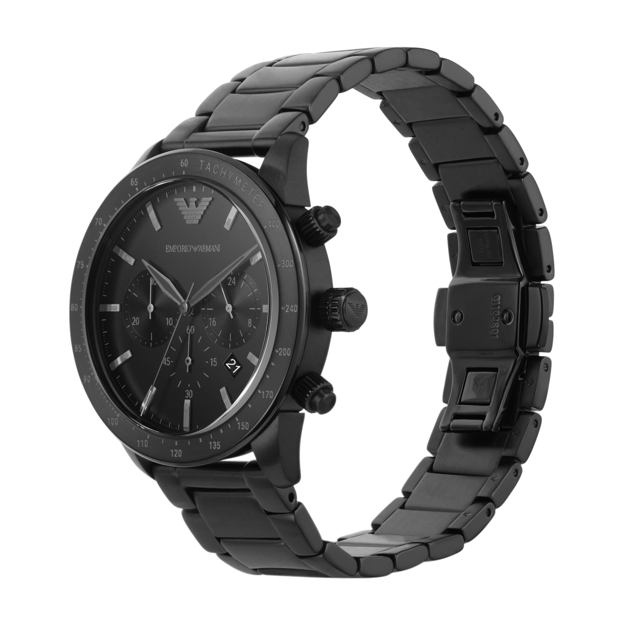 Emporio Armani Mario Chronograph Black Dial Black Stainless Steel Men's Watch AR11242