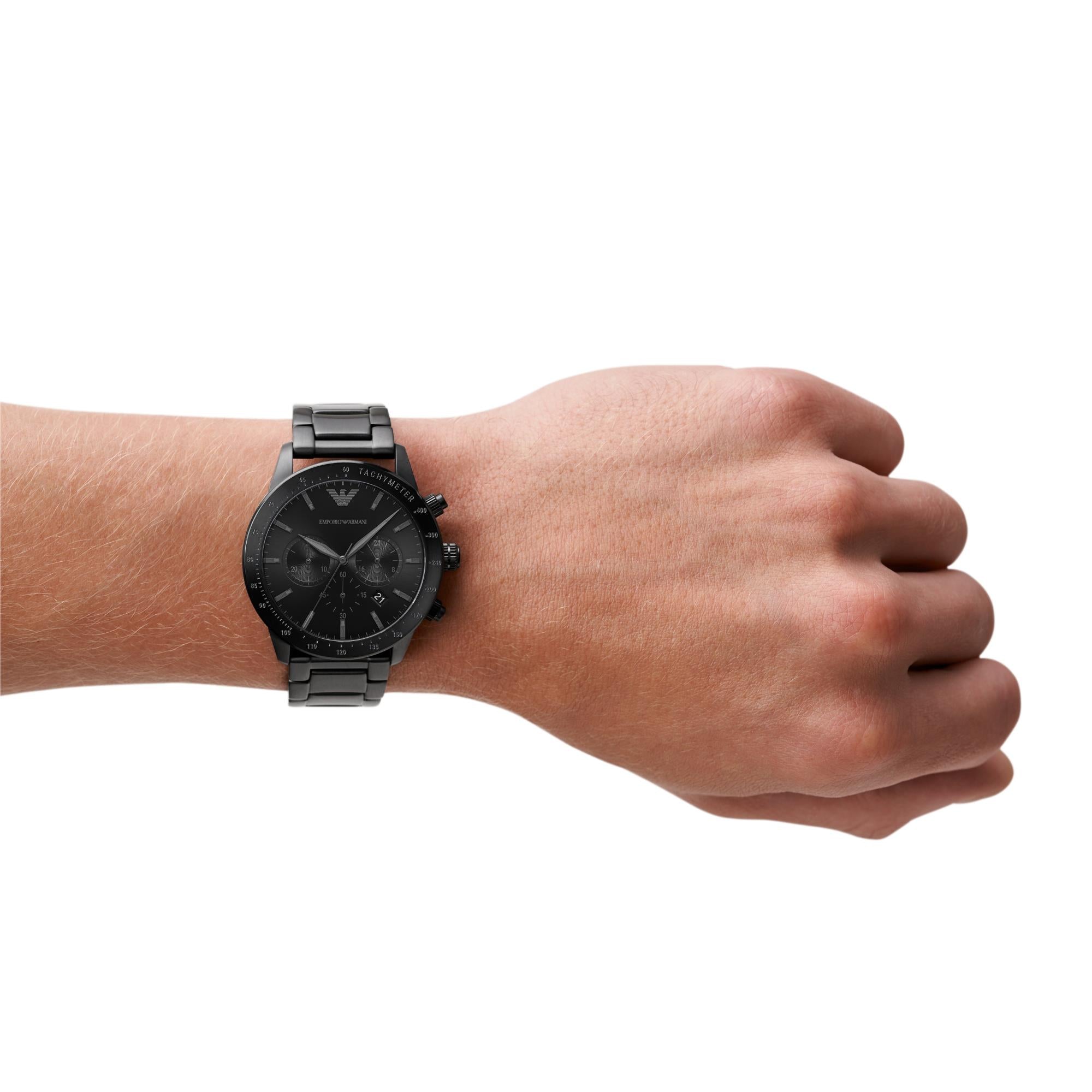 Emporio Armani Mario Chronograph Black Dial Black Stainless Steel Men's Watch AR11242