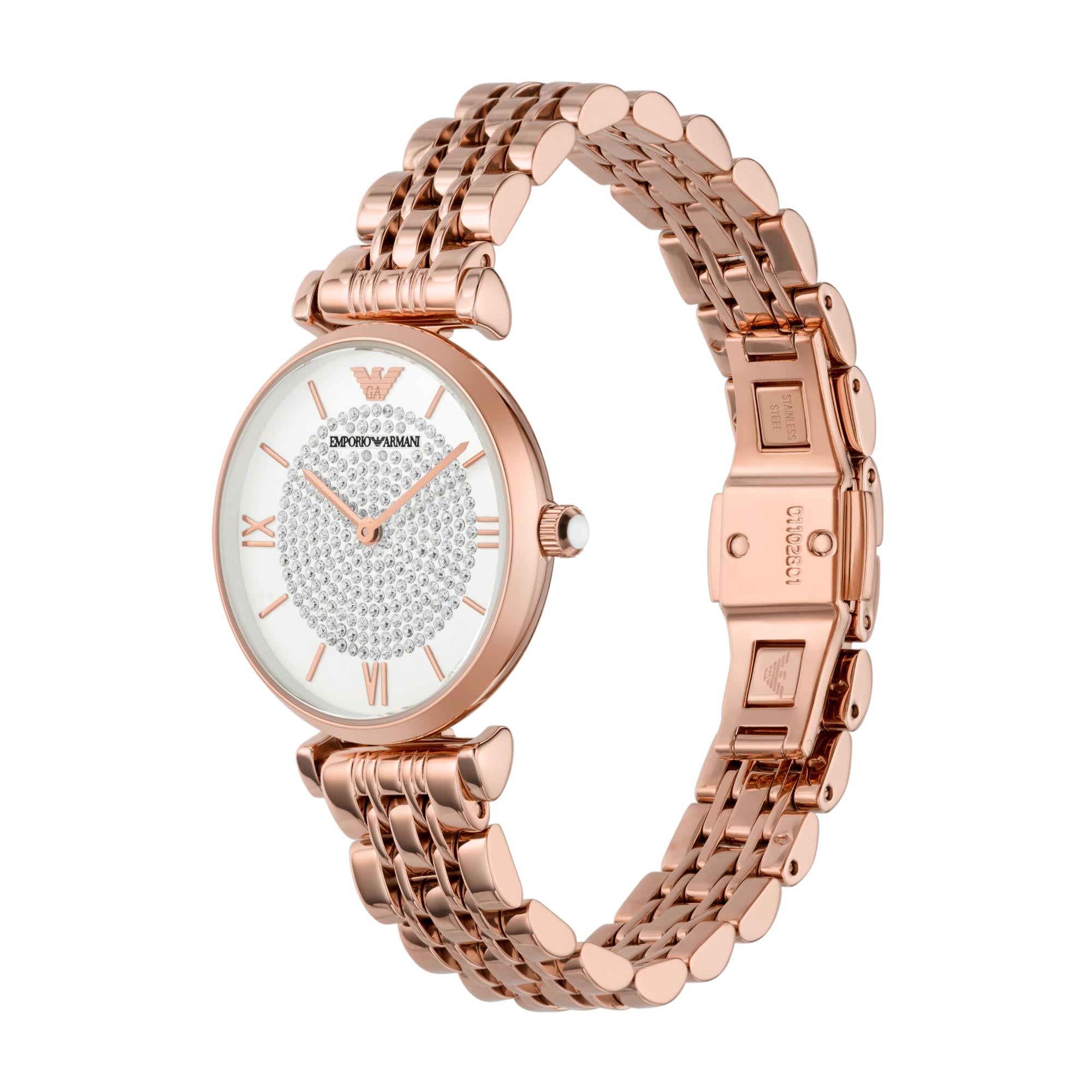 Emporio Armani Gianni T-BAR White Dial Rose Gold-Tone Steel Ladies Watch AR11244