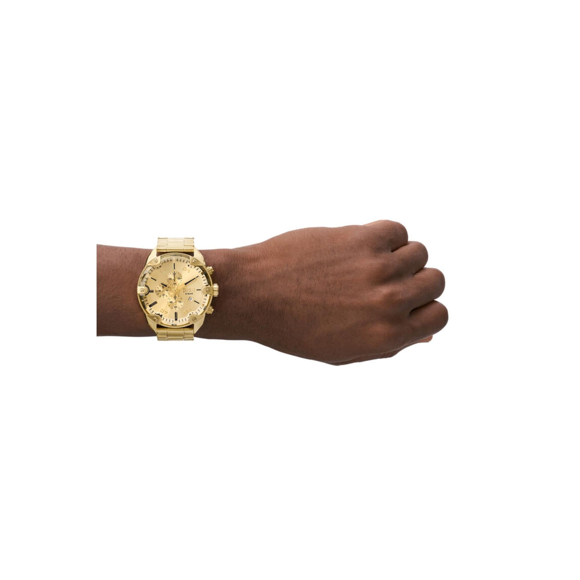 Diesel Spiked Chronograph Gold-Tone Gold Dial Stainless Steel Strap Men's Watch DZ4608