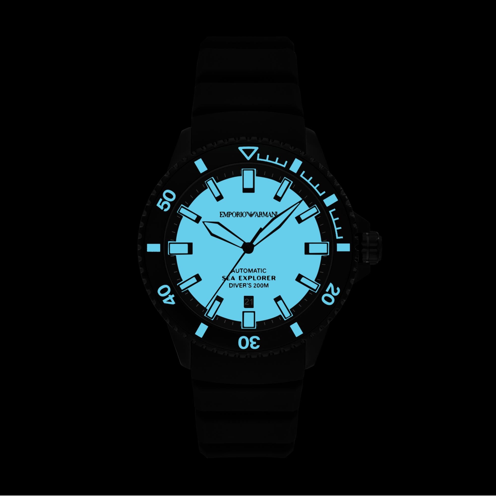 Emporio Armani Sea Explorer Automatic Yellow Dial Black Silicone Strap Men's Watch AR60085