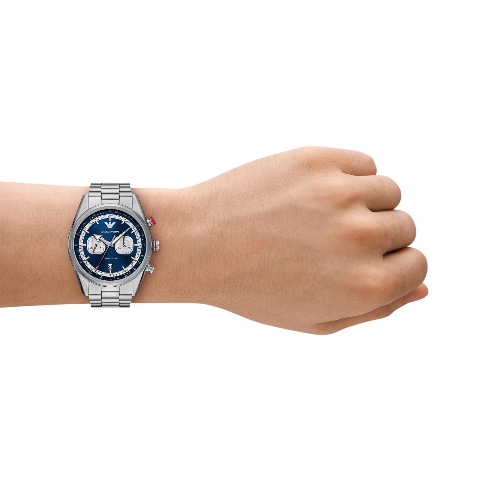 Emporio Armani Racer Chronograph Blue Dial Stainless Steel Men's Watch AR11676