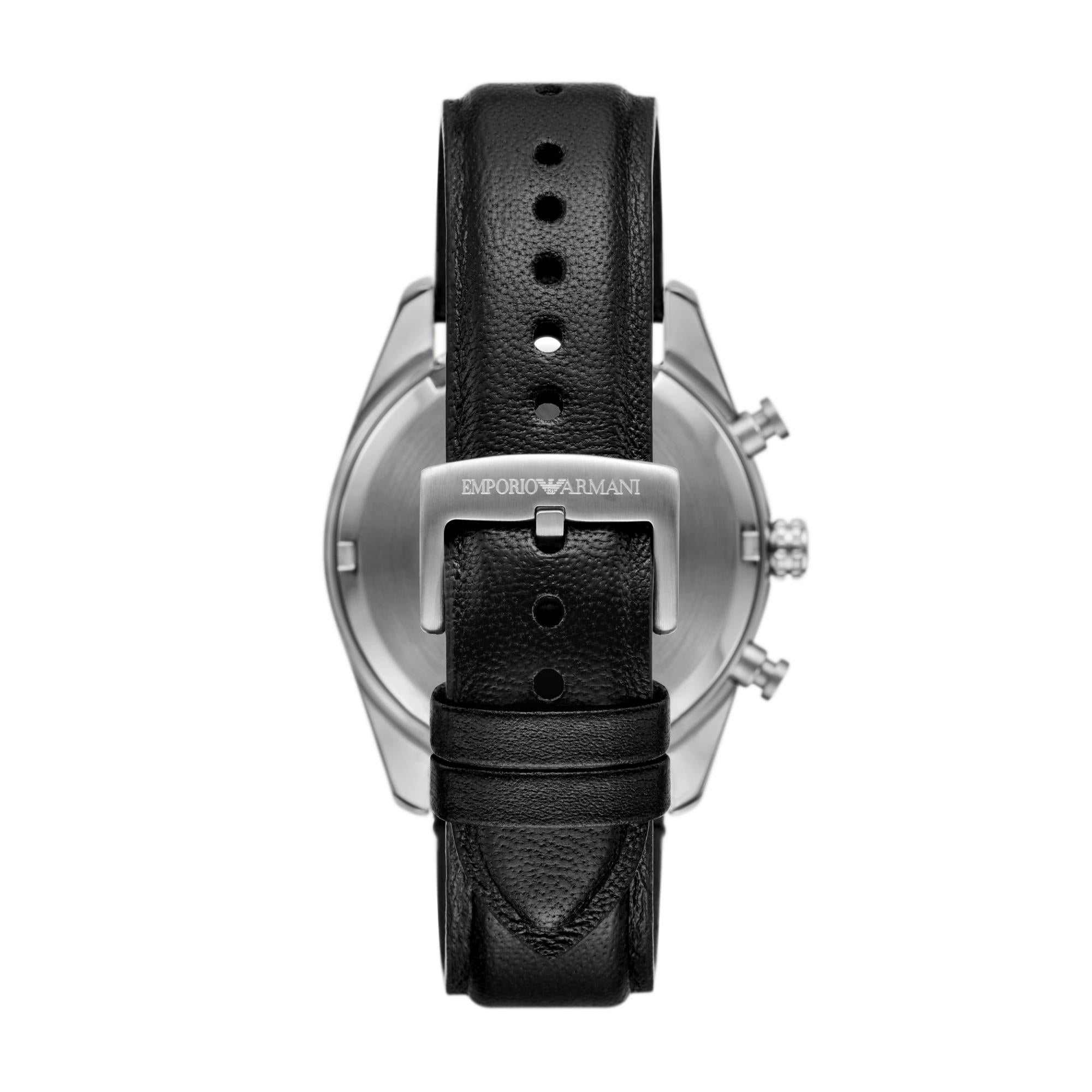 Emporio Armani Chronograph Grey Dial Black Leather Men's Watch AR11677