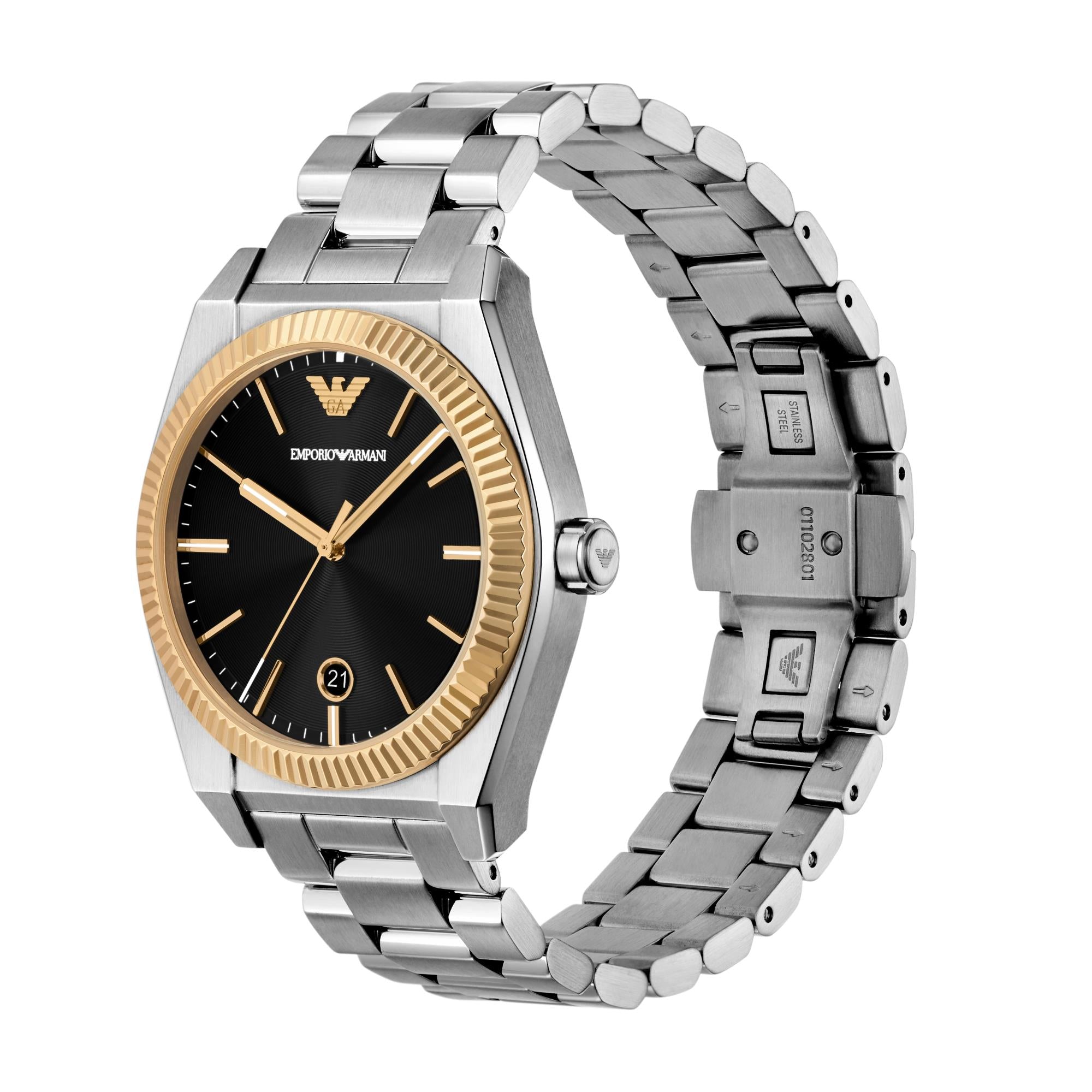 Emporio Armani Black Dial Stainless Steel and Leather Strap Set Men's Watch AR80077SET