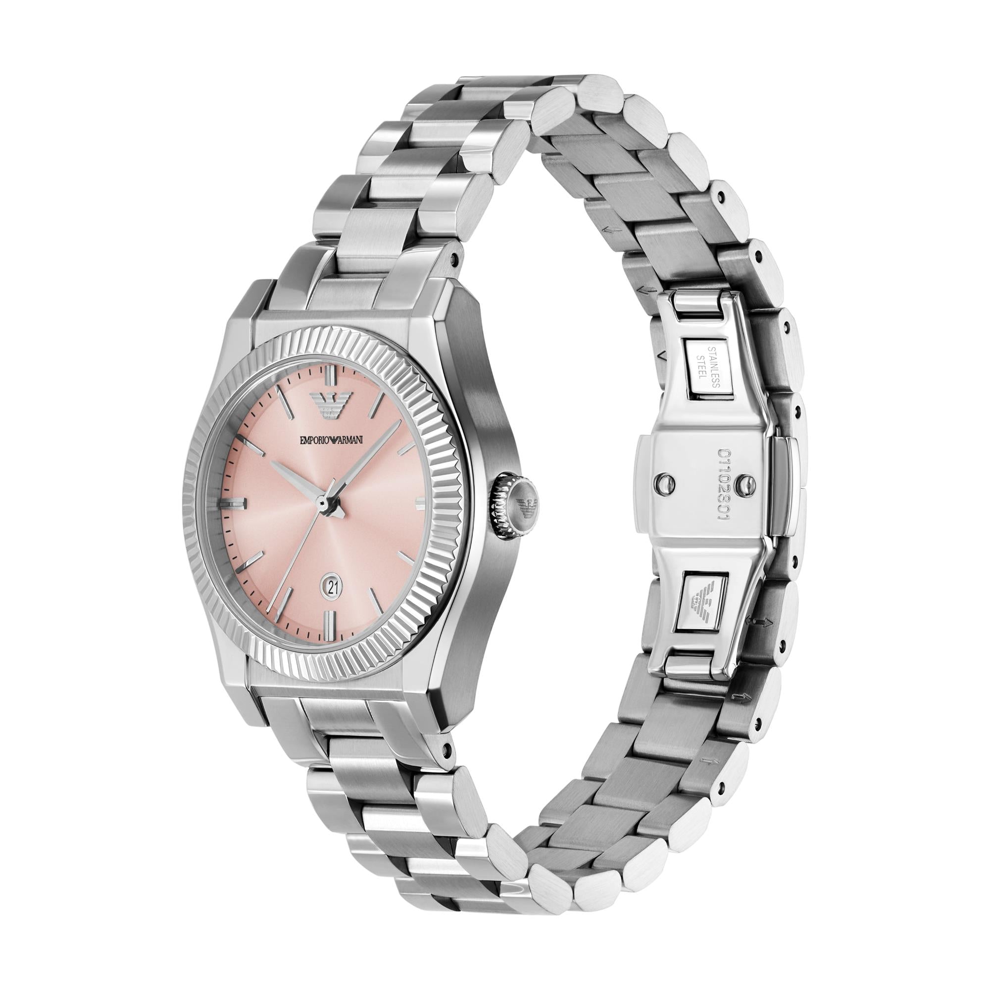 Emporio Armani Stainless Steel Strap Pink Dial Ladies Watch AR11658