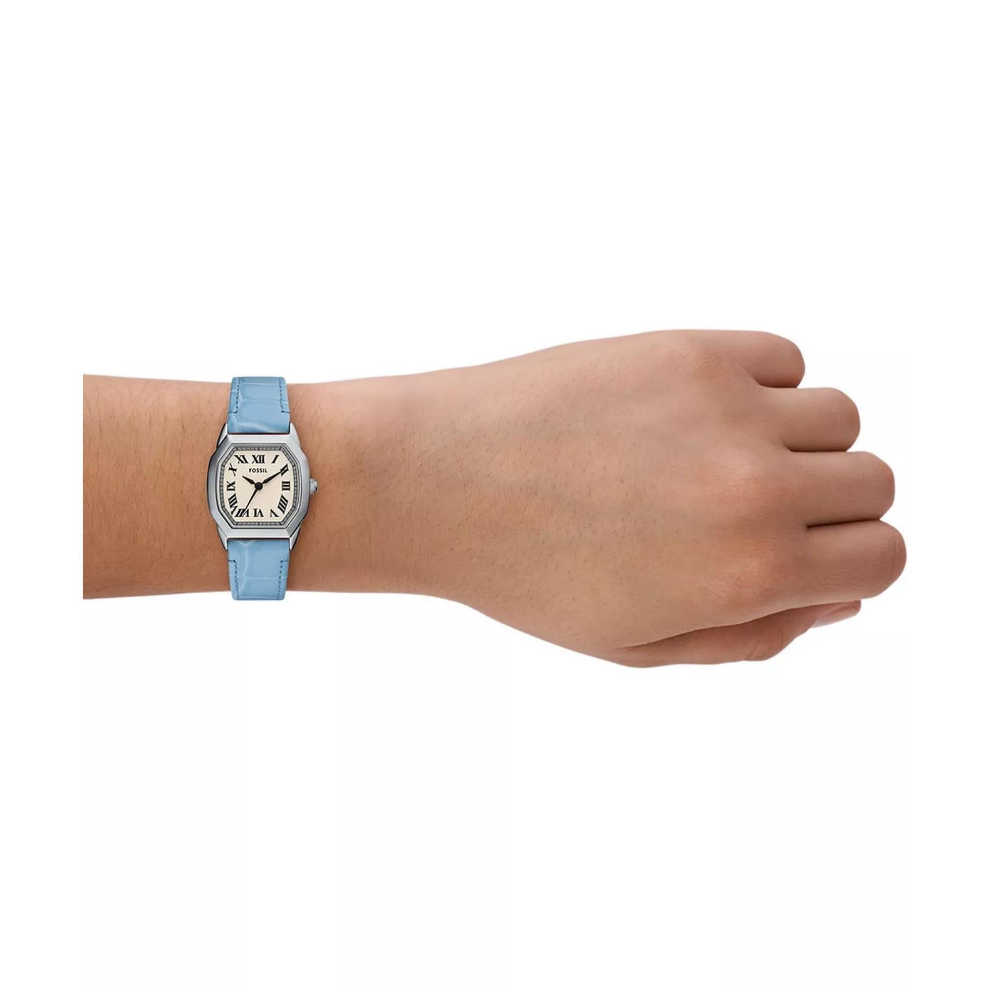 Fossil Harlow Cream Dial Light Blue Leather Strap Ladies Watch ES5405