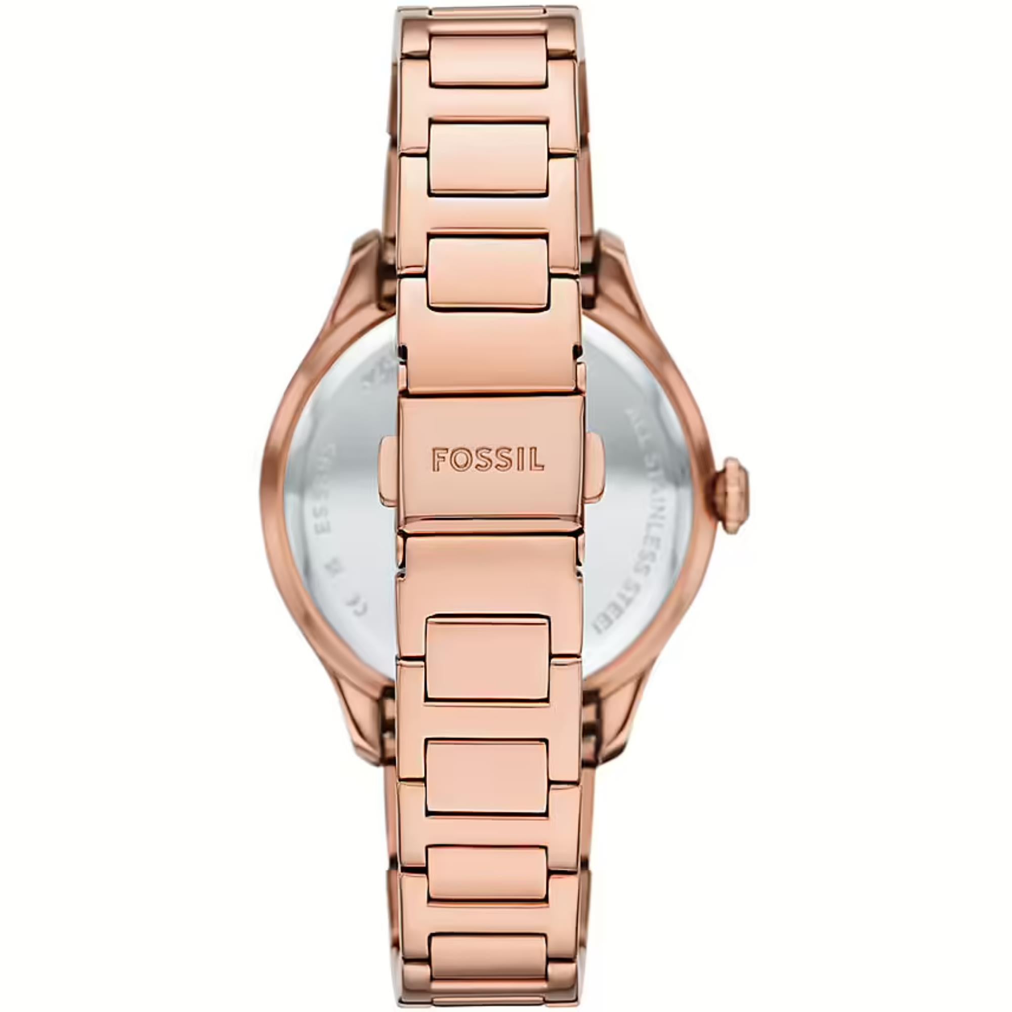 Fossil Gilmore Silver Dial Rose Gold-Tone Stainless Steel Strap Ladies Watch ES5394