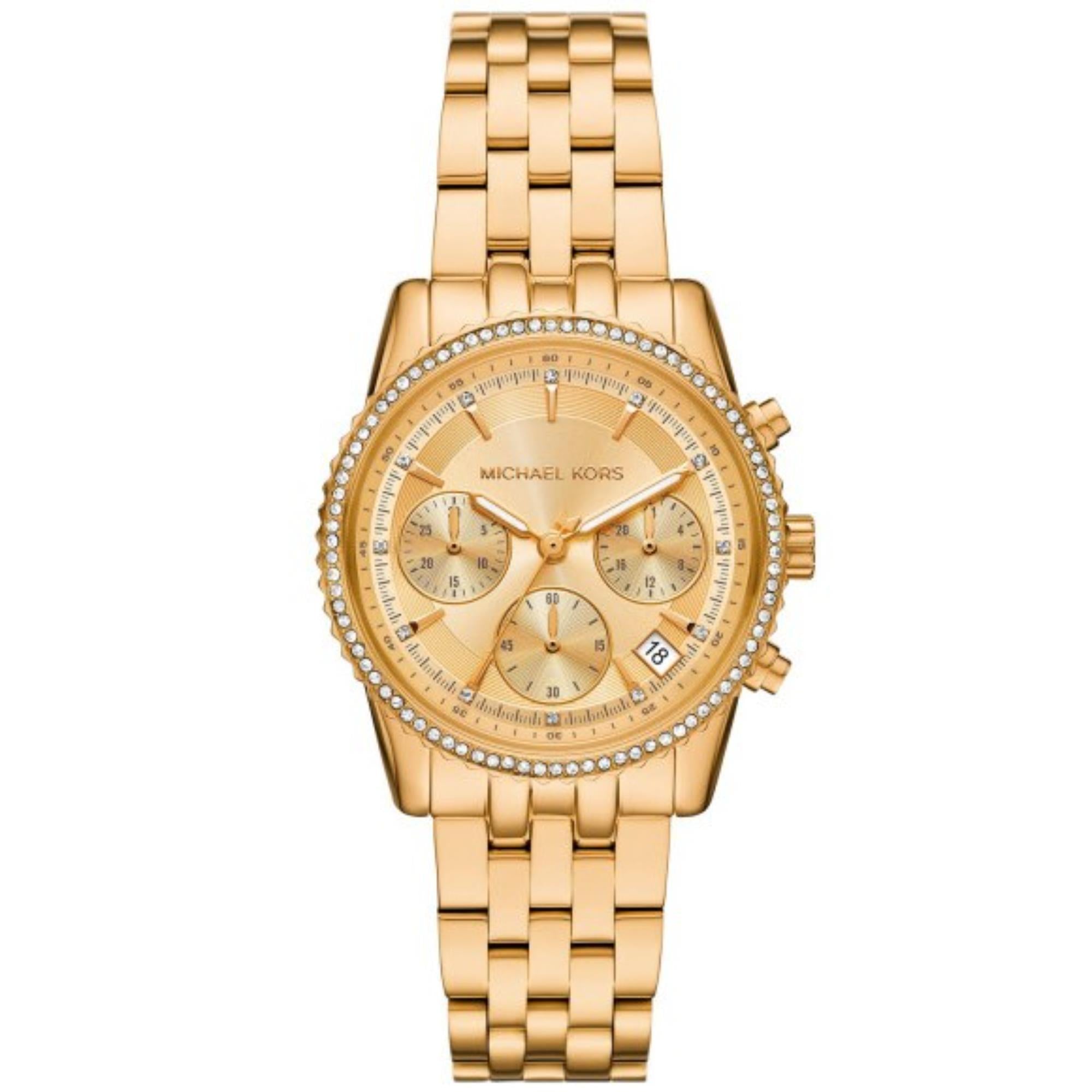 Michael Kors Mini Bryant Chronograph Gold Dial Gold-Tone Stainless Steel Strap Ladies Watch MK7530