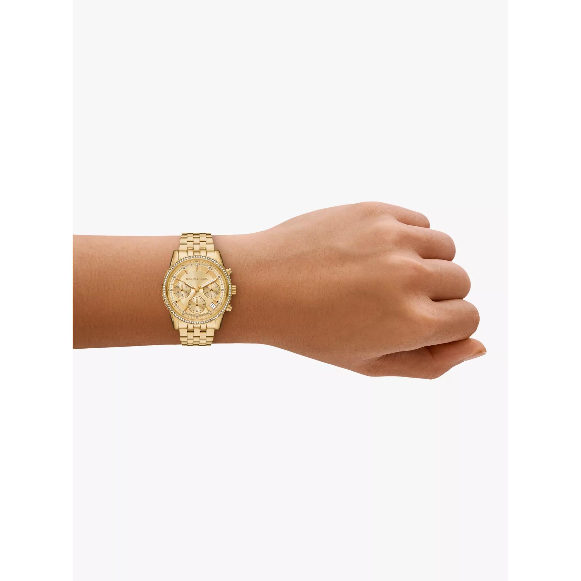 Michael Kors Mini Bryant Chronograph Gold Dial Gold-Tone Stainless Steel Strap Ladies Watch MK7530