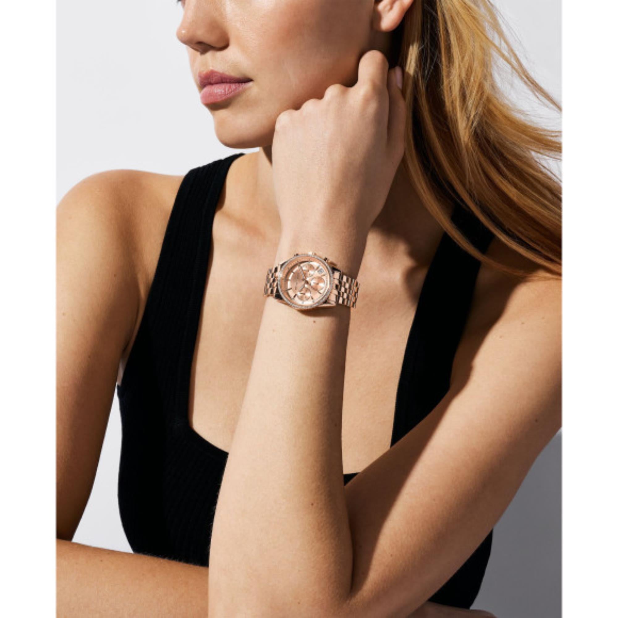 Michael Kors Mini Bryant Chronograph Rose Gold Dial Rose Gold-Tone Stainless Steel Strap Ladies Watch MK7531