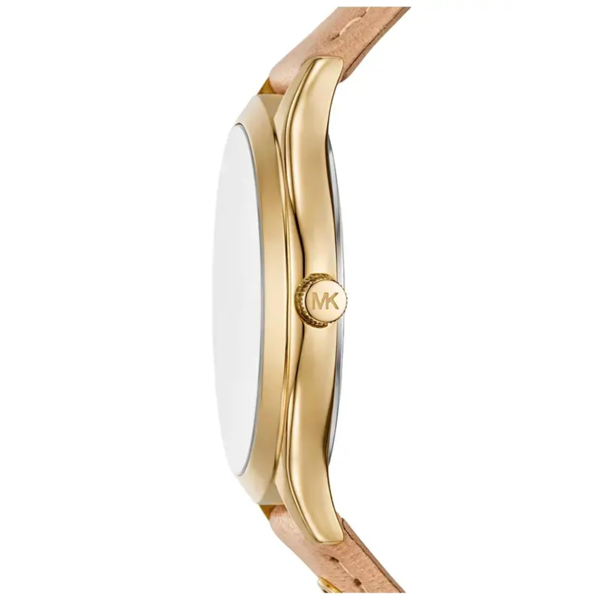 Michael Kors Slim Runway White Dial Nude Leather Strap Ladies Watch MK7533