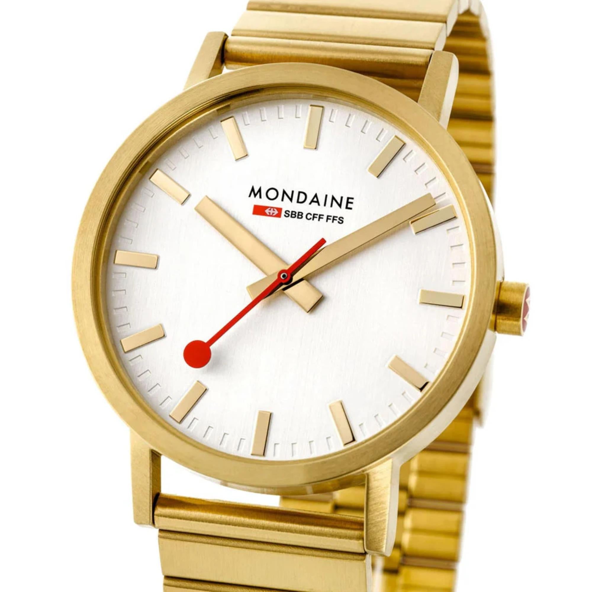 Mondaine Classic IP Plated Gold White Dial Unisex Watch A660.30360.16SBM