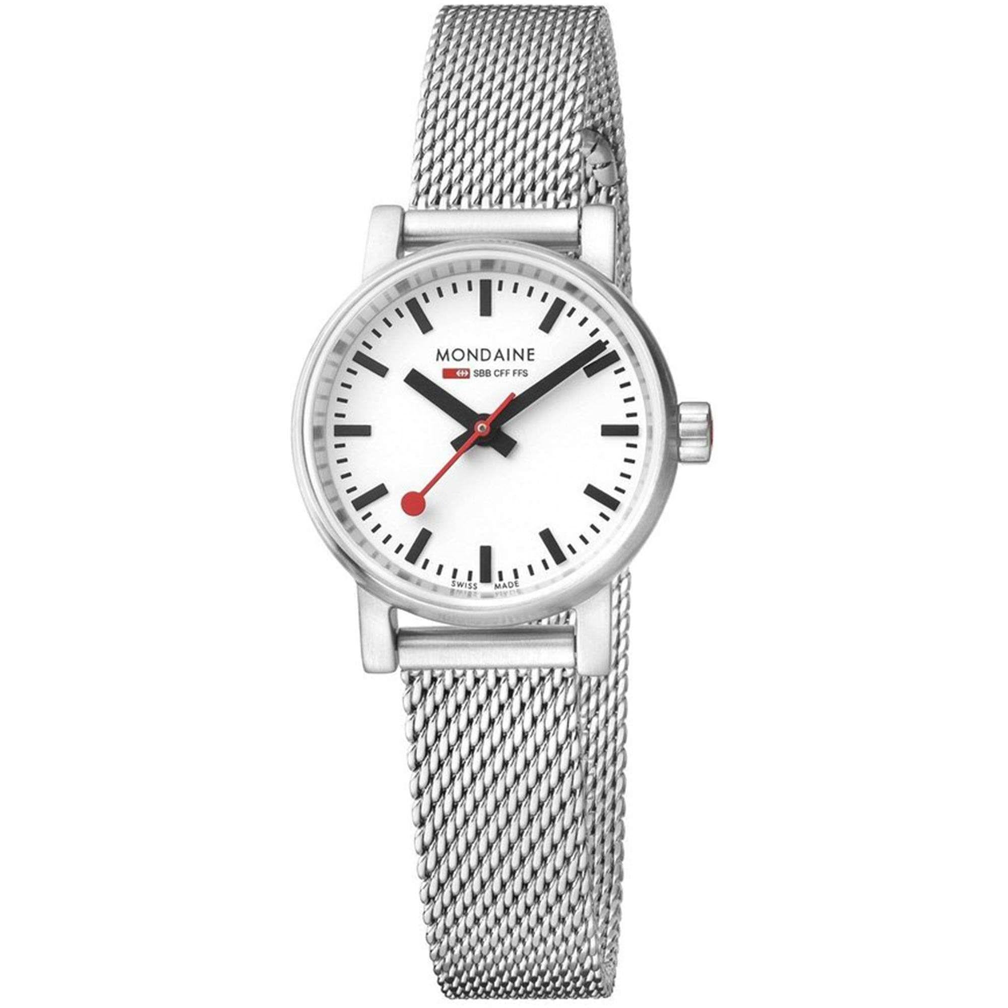 Mondaine Evo2 Petite White Dial Stainless Steel Mesh Bracelet Ladies Watch MSE.26110.SM