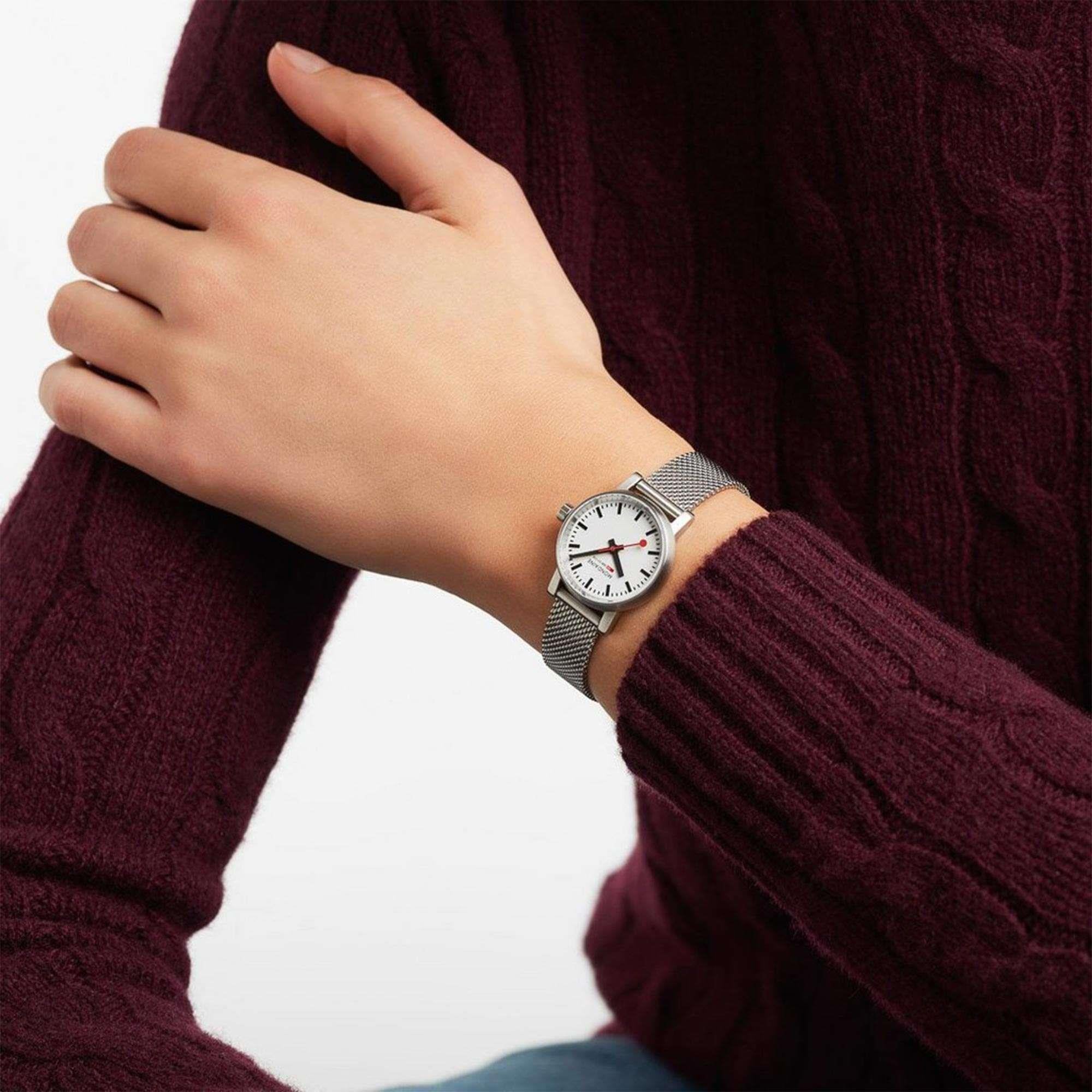 Mondaine Evo2 Petite White Dial Stainless Steel Mesh Bracelet Ladies Watch MSE.26110.SM
