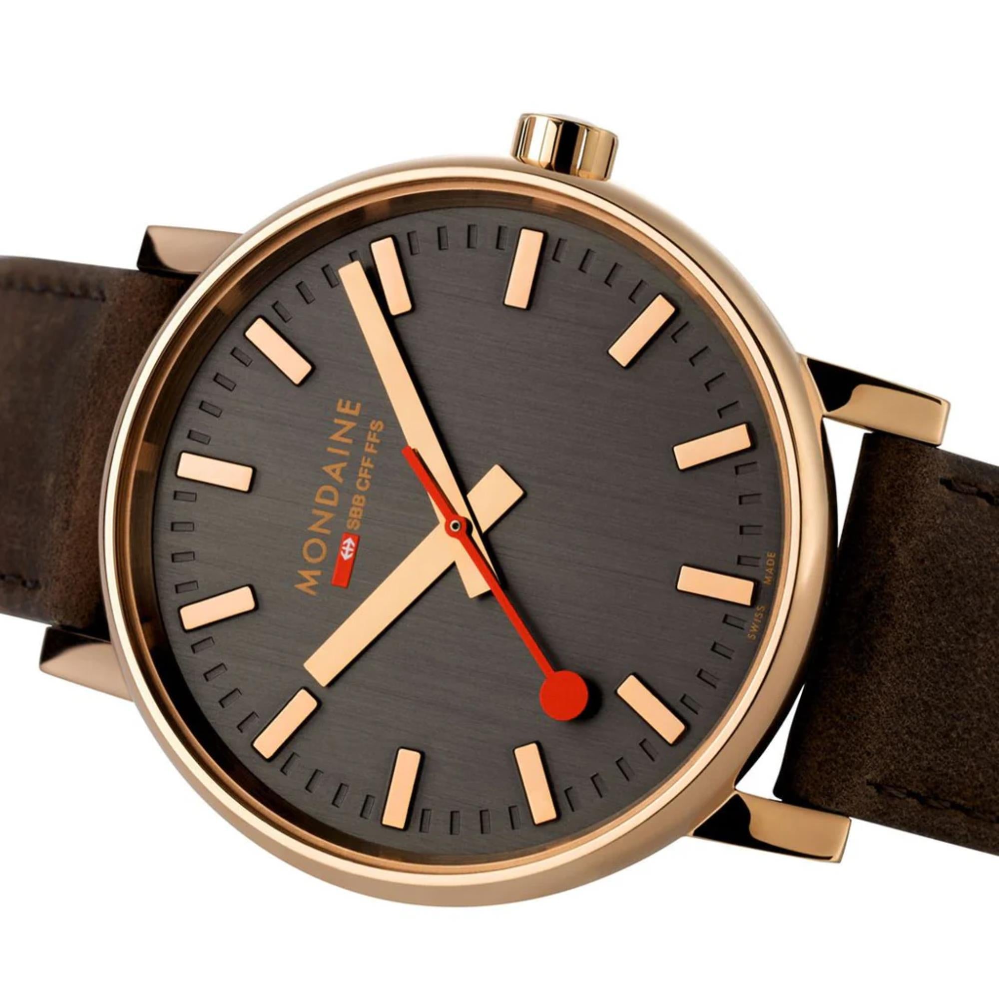 Mondaine Evo2 Rose Gold Grey Dial Leather Strap Unisex Watch MSE.40181.LG