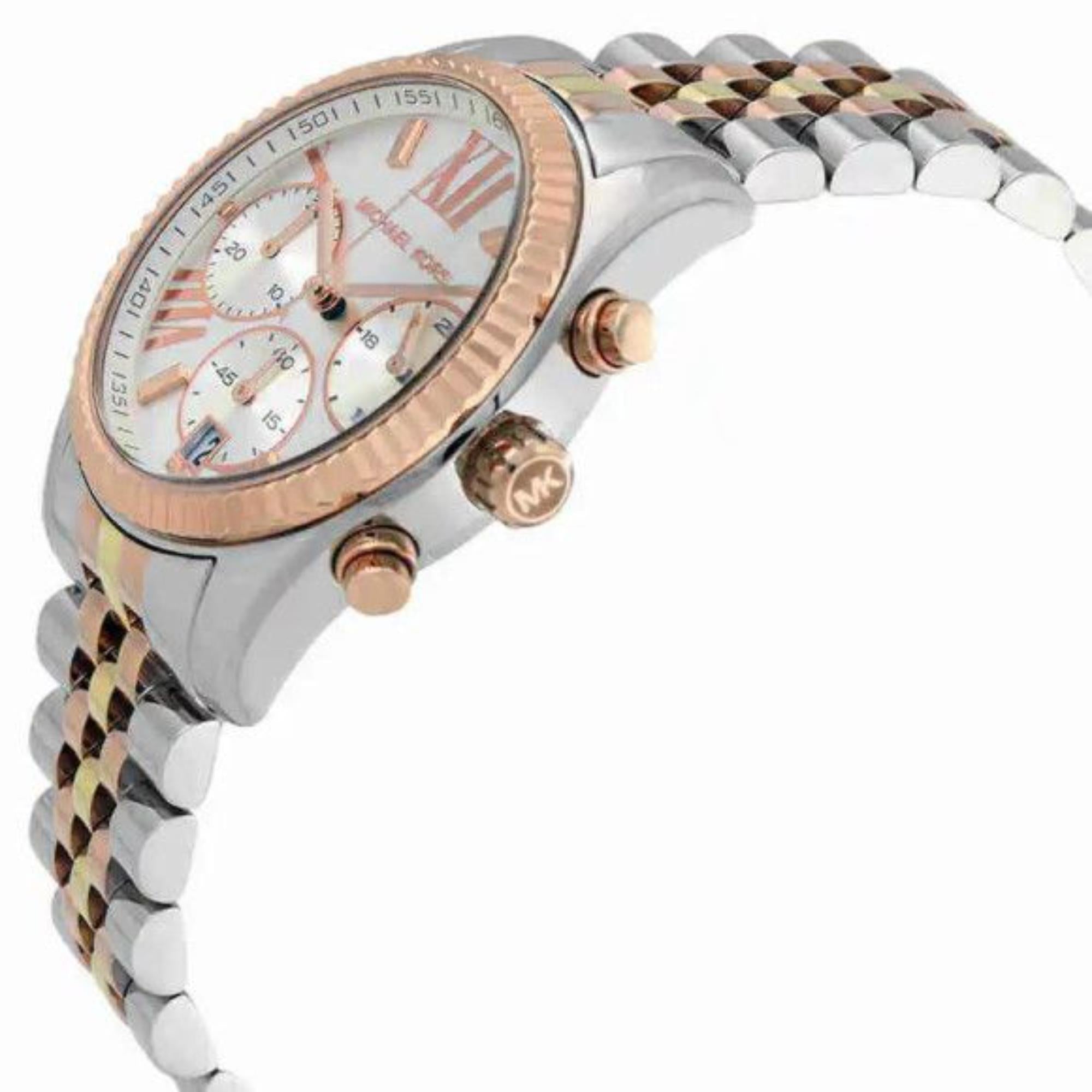Michael Kors Tri-Tone Lexington Silver Dial Stainless Streel Strap Ladies Watch MK5735
