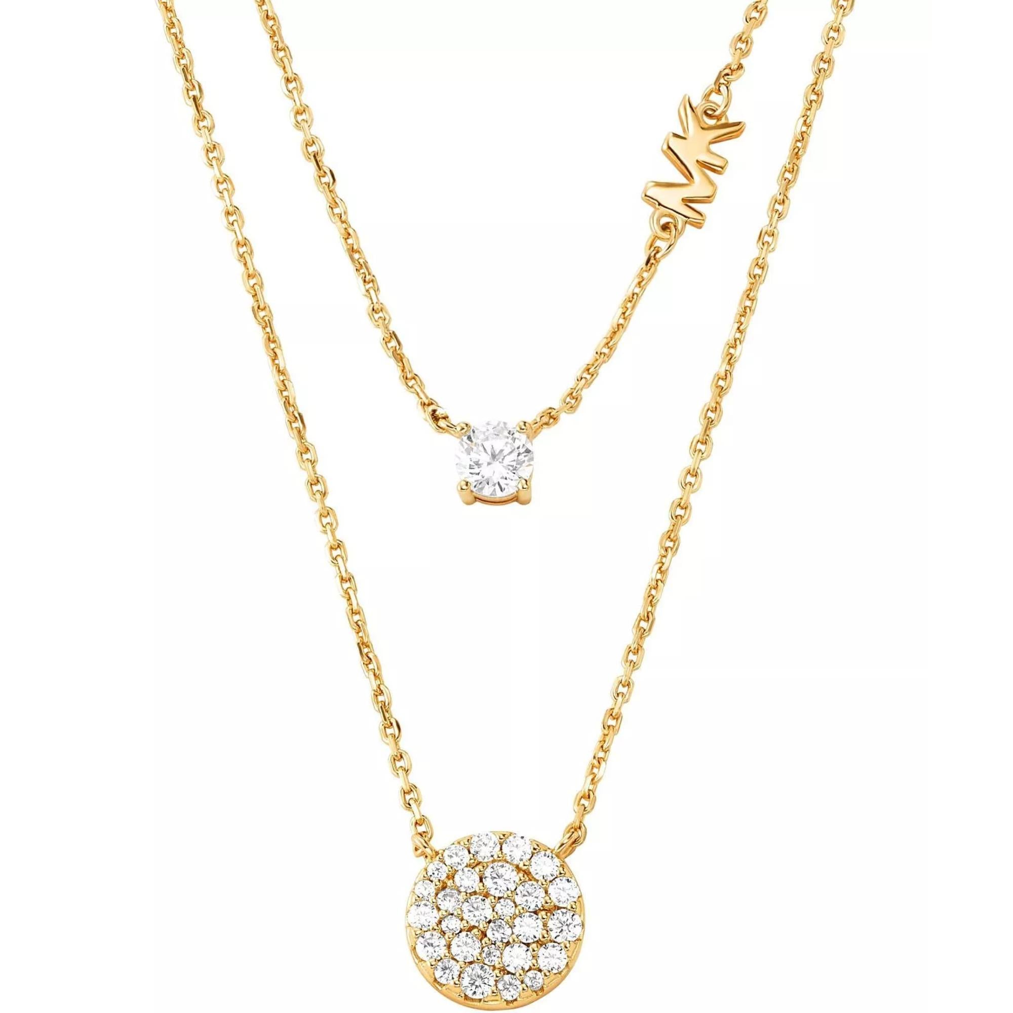 Michael Kors 14K Gold-Plated Sterling Silver Double Layered Pavé Disk Ladies Necklace MKC1591AN710