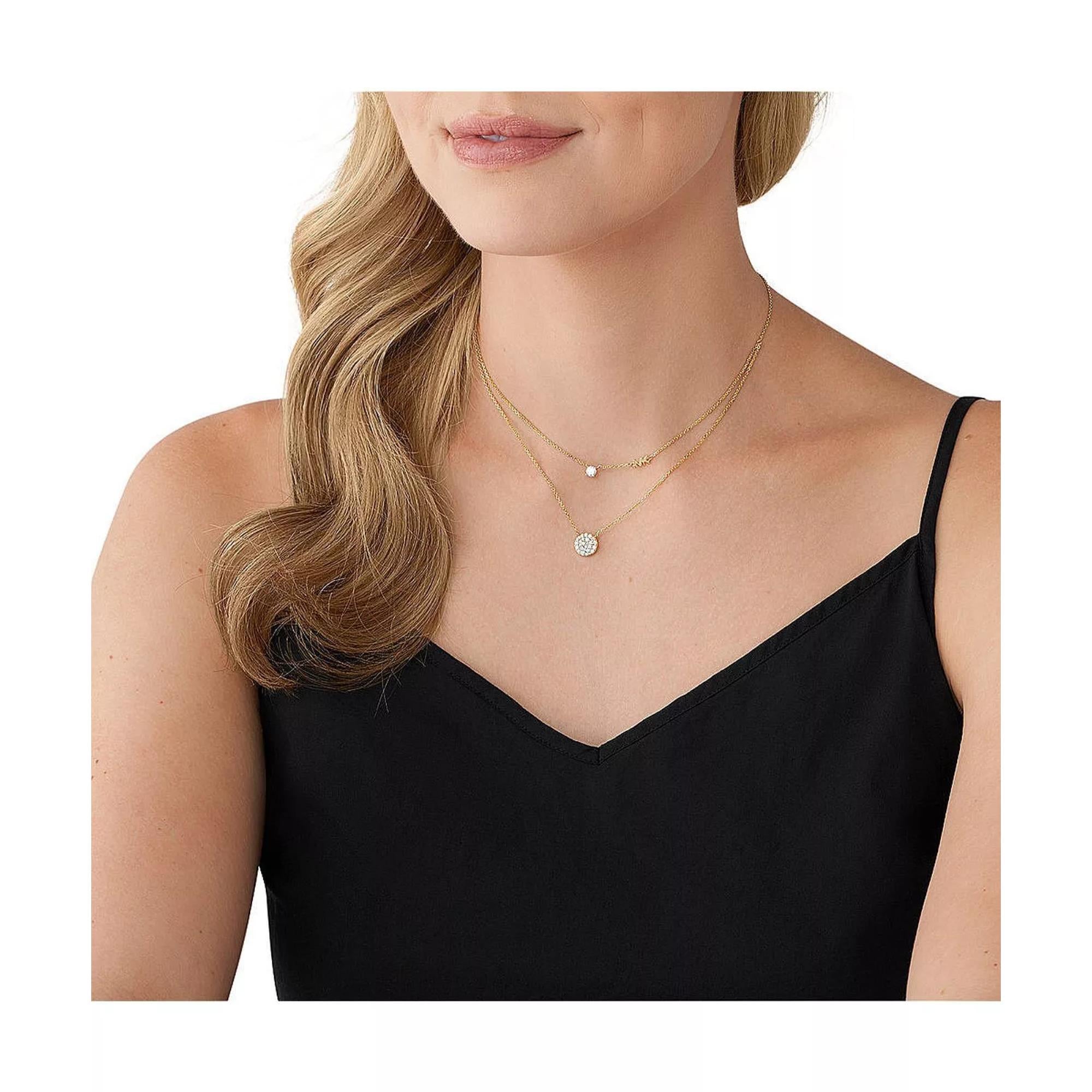 Michael Kors 14K Gold-Plated Sterling Silver Double Layered Pavé Disk Ladies Necklace MKC1591AN710