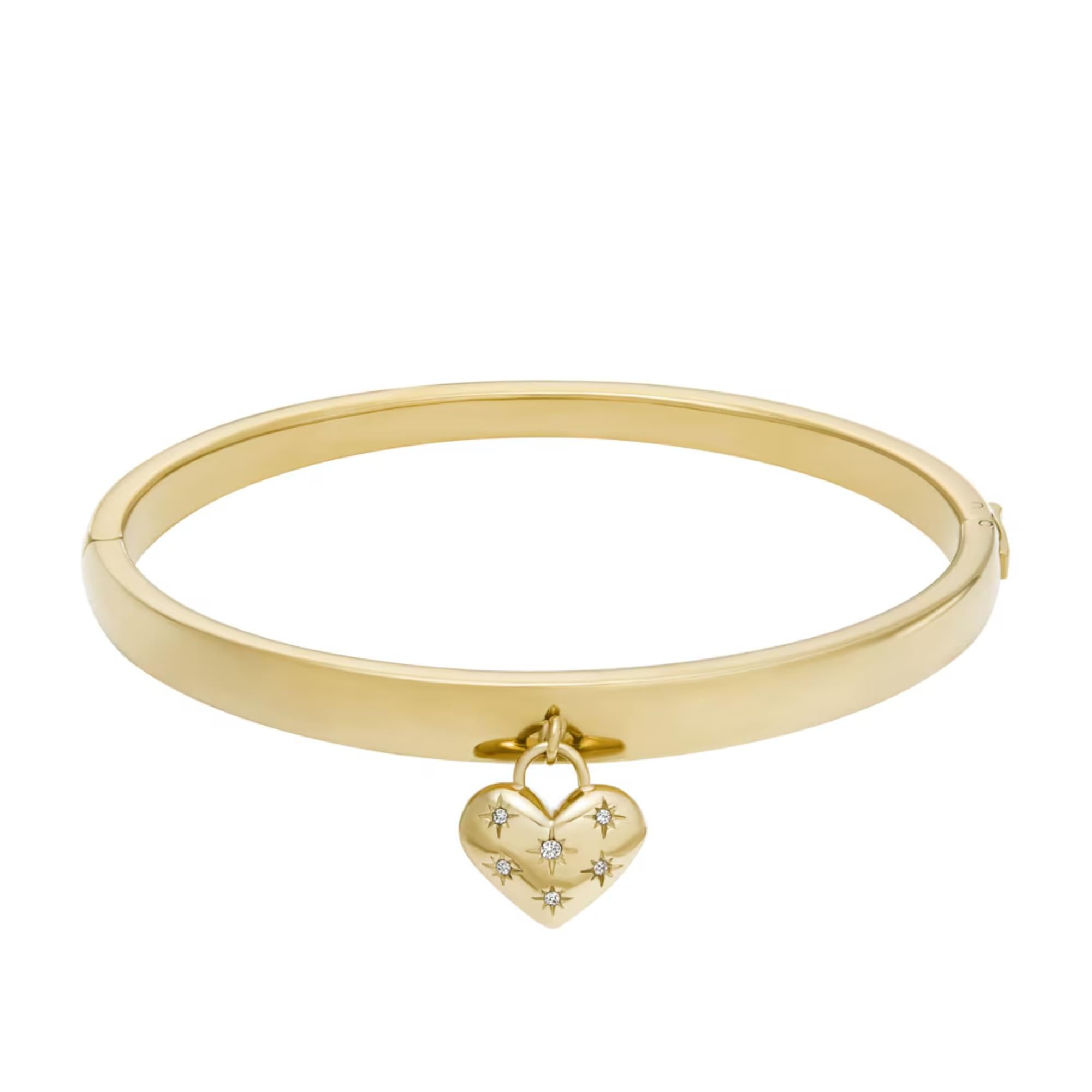 Fossil Sadie All My Love Gold-Tone Stainless Steel Heart Bangle Ladies Bracelet JF04831710