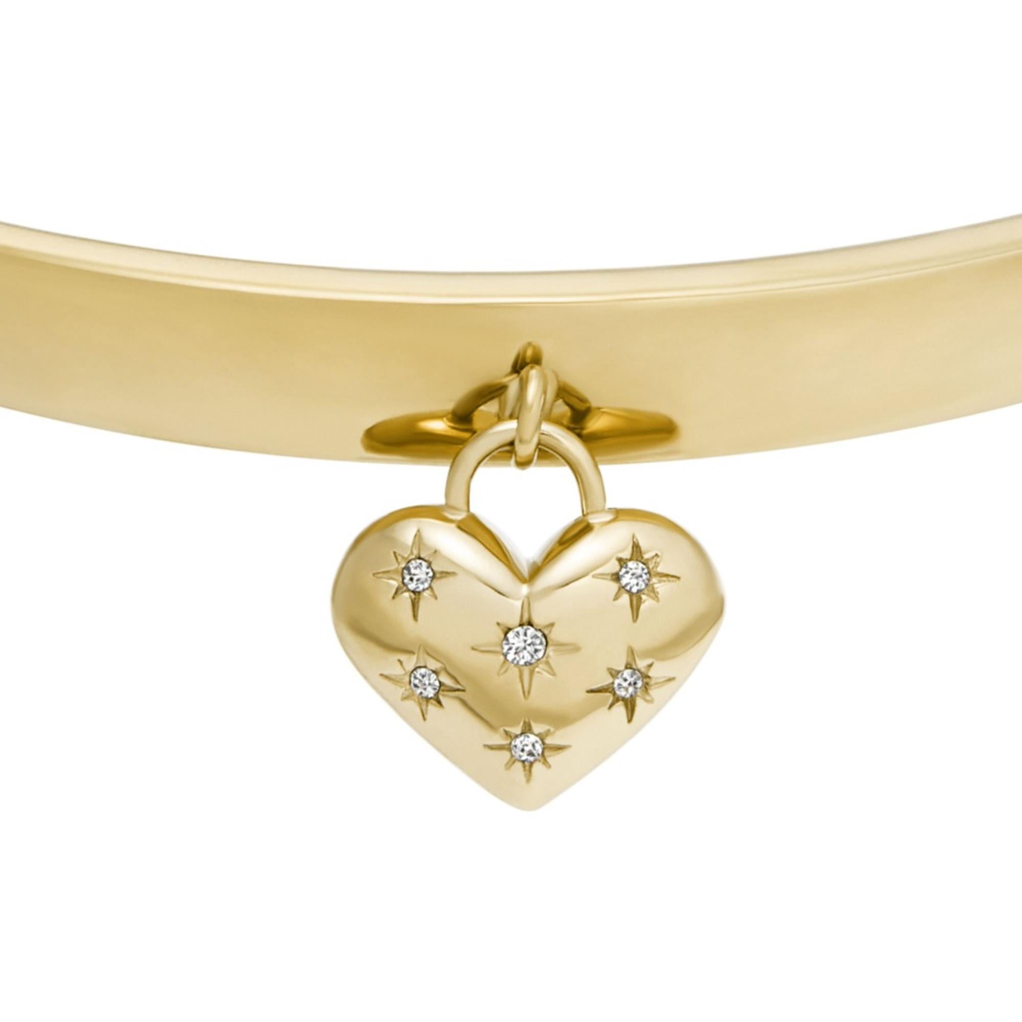 Fossil Sadie All My Love Gold-Tone Stainless Steel Heart Bangle Ladies Bracelet JF04831710