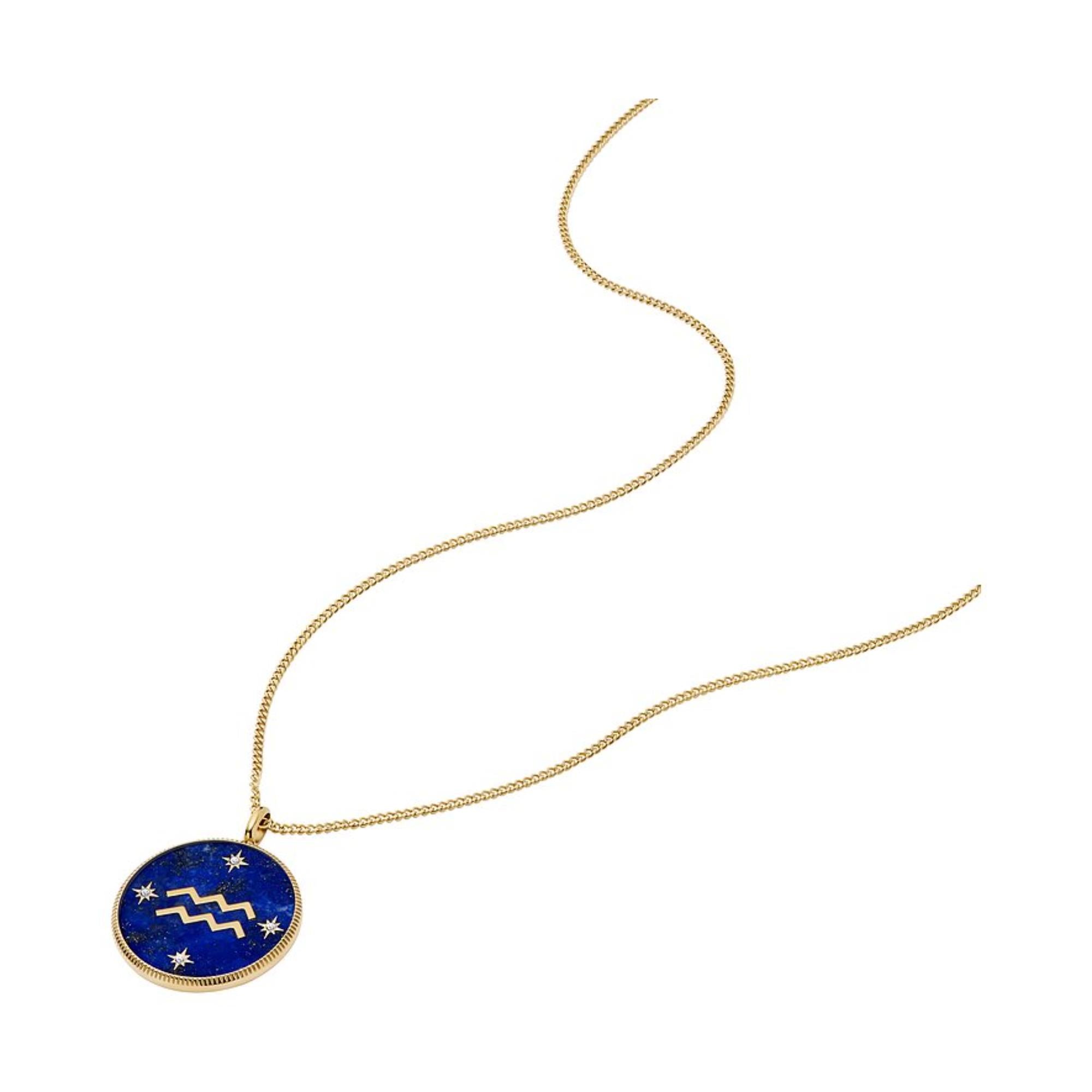 Fossil Written in the Stars Gold-Tone Stainless Steel Blue Lapis Aquarius Pendant Ladies Necklace JF04849710