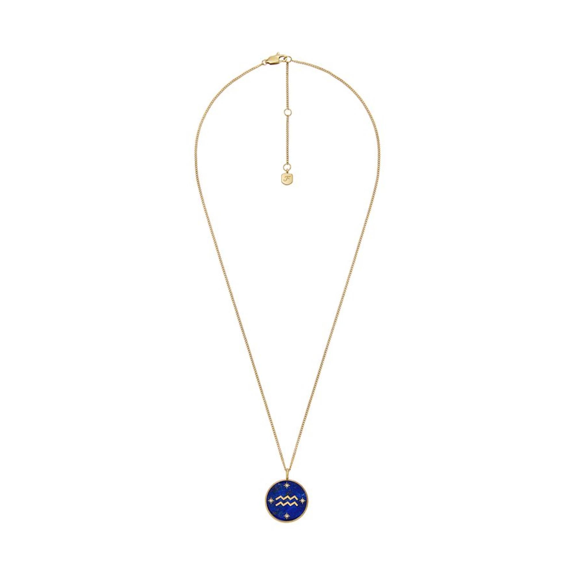 Fossil Written in the Stars Gold-Tone Stainless Steel Blue Lapis Aquarius Pendant Ladies Necklace JF04849710