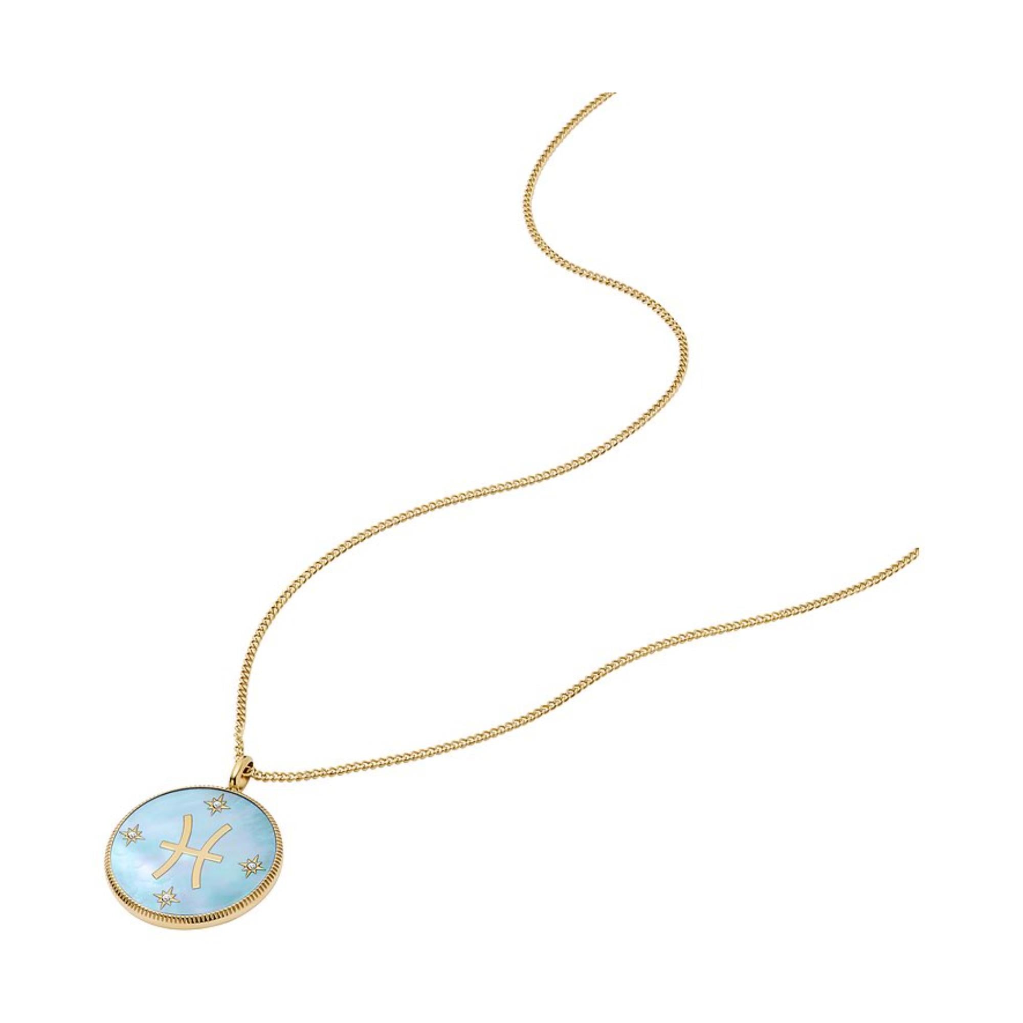 Fossil Written in the Stars Gold-Tone Stainless Steel Green Mother-of-Pearl Pisces Pendant Ladies Necklace JF04848710