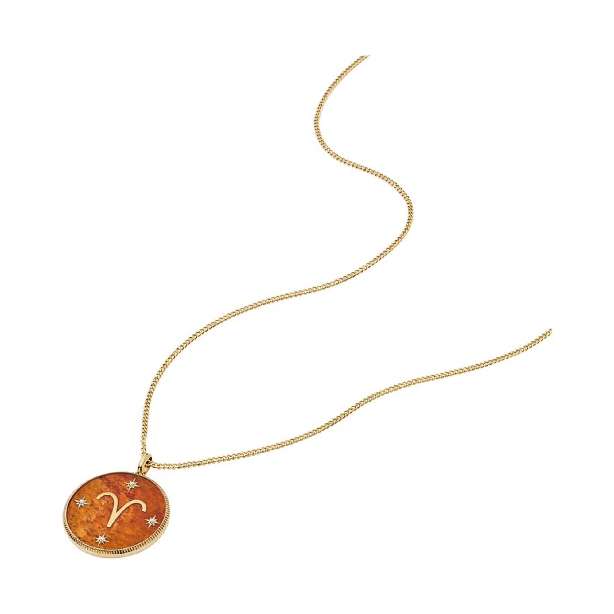Fossil Written in the Stars Gold-Tone Stainless Steel Red Carnelian Aries Pendant Ladies Necklace JF04838710