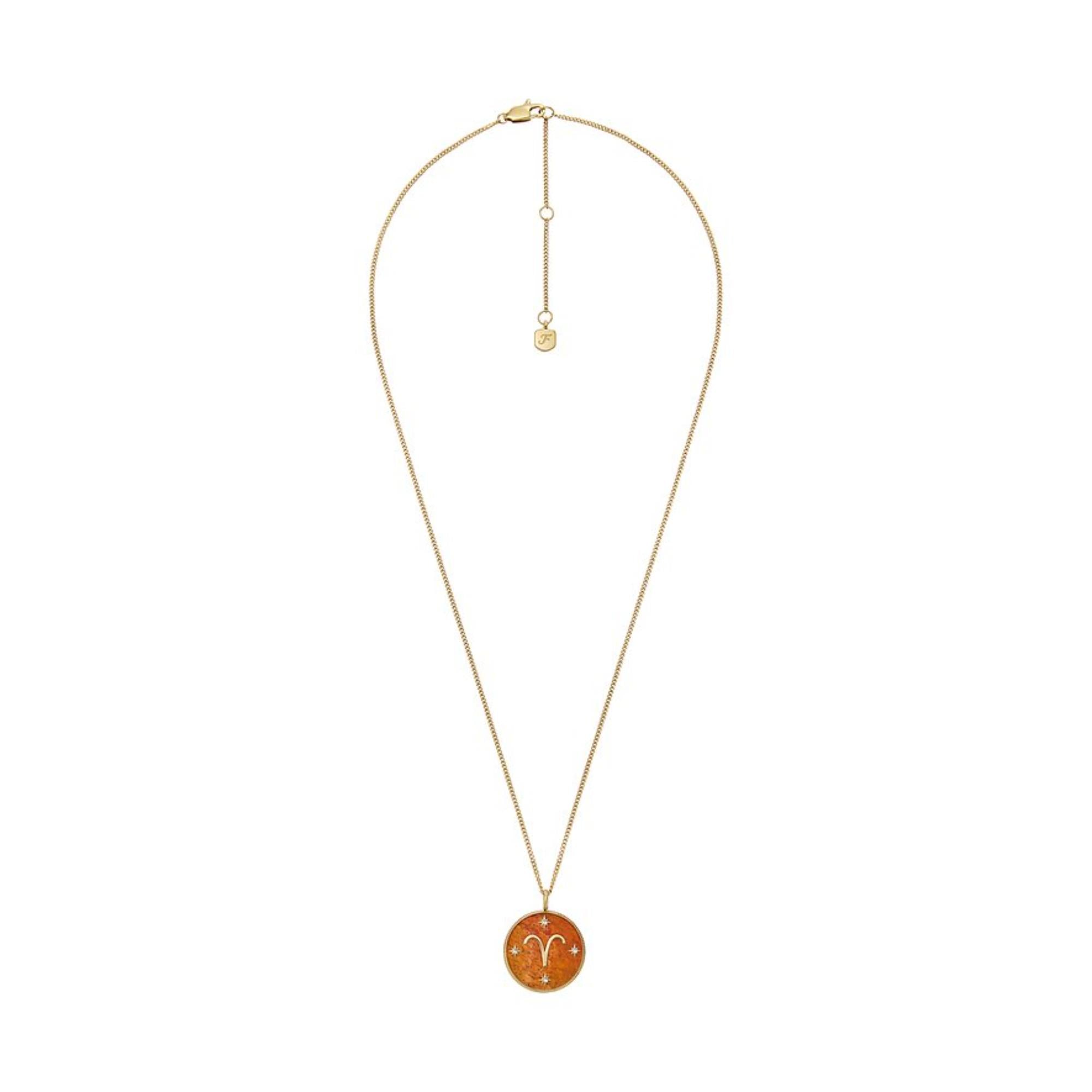 Fossil Written in the Stars Gold-Tone Stainless Steel Red Carnelian Aries Pendant Ladies Necklace JF04838710