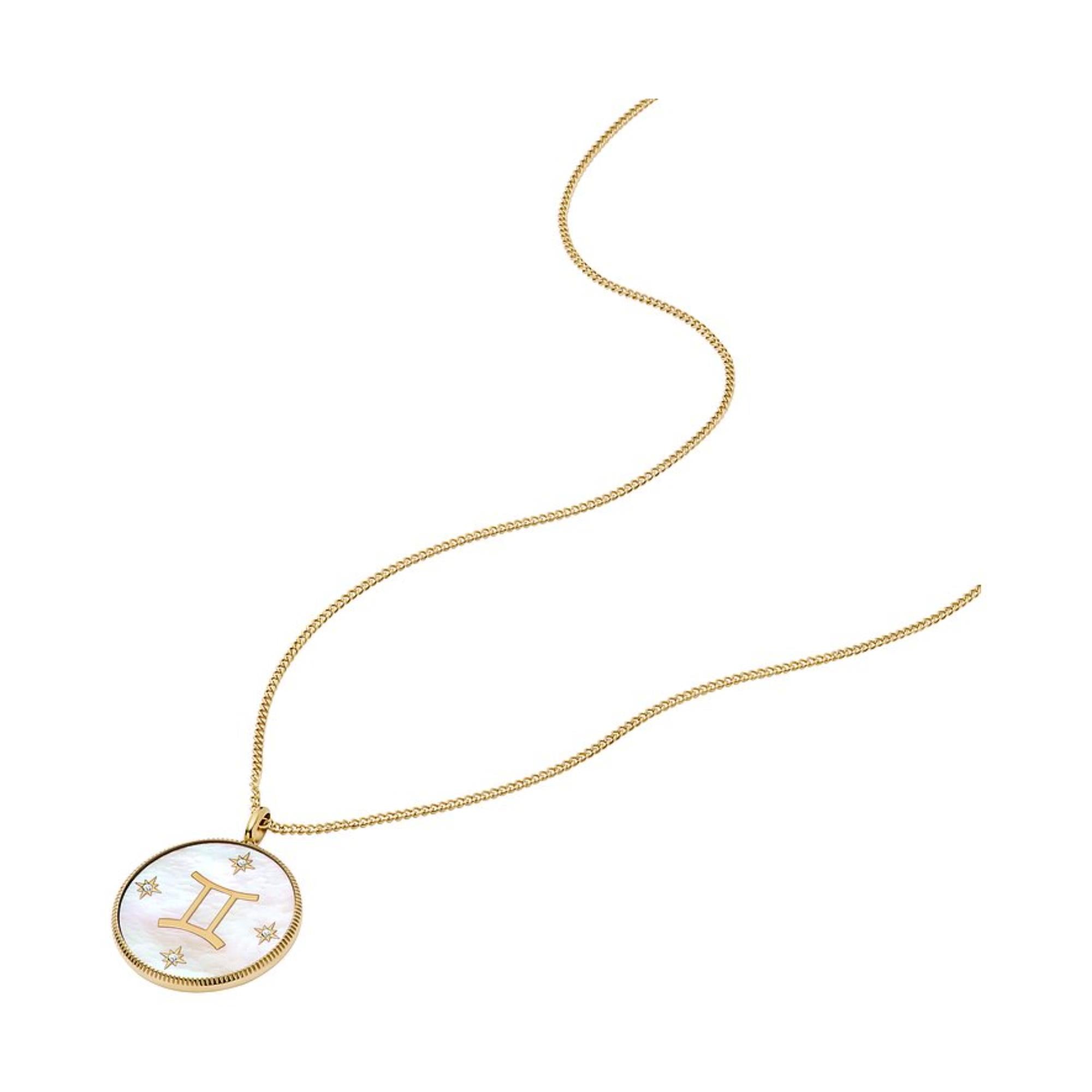 Fossil Written in the Stars Gold-Tone Stainless Steel White Mother-of-Pearl Gemini Pendant Ladies Necklace JF04840710