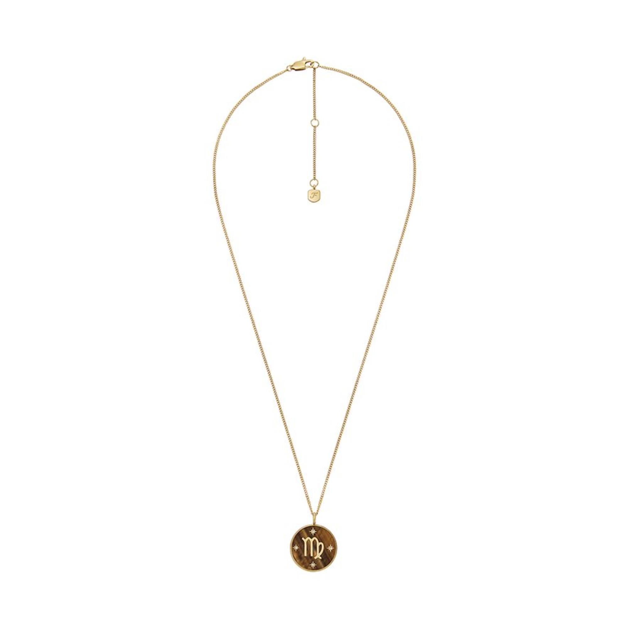 Fossil Written in the Stars Gold-Tone Stainless Steel Tiger's Eye Virgo Pendant Ladies Necklace JF04843710