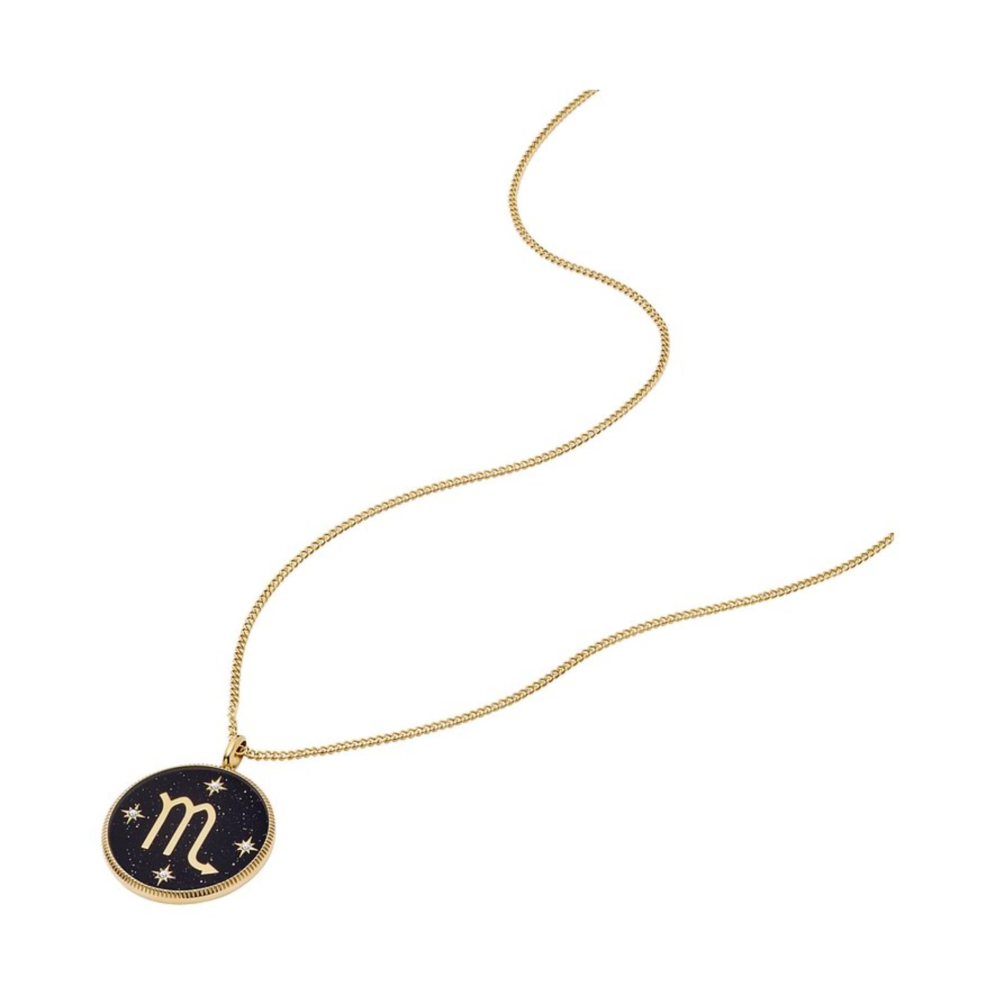 Fossil Written in the Stars Gold-Tone Stainless Steel Black Sandstone Scorpio Pendant Ladies Necklace JF04845710