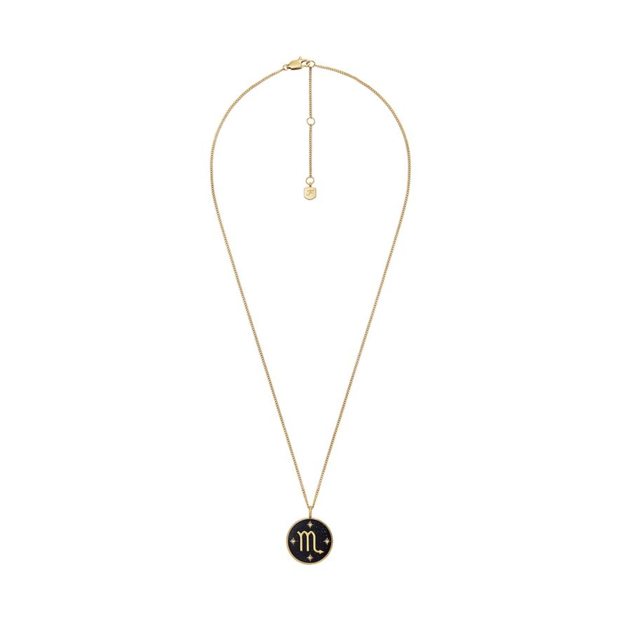 Fossil Written in the Stars Gold-Tone Stainless Steel Black Sandstone Scorpio Pendant Ladies Necklace JF04845710