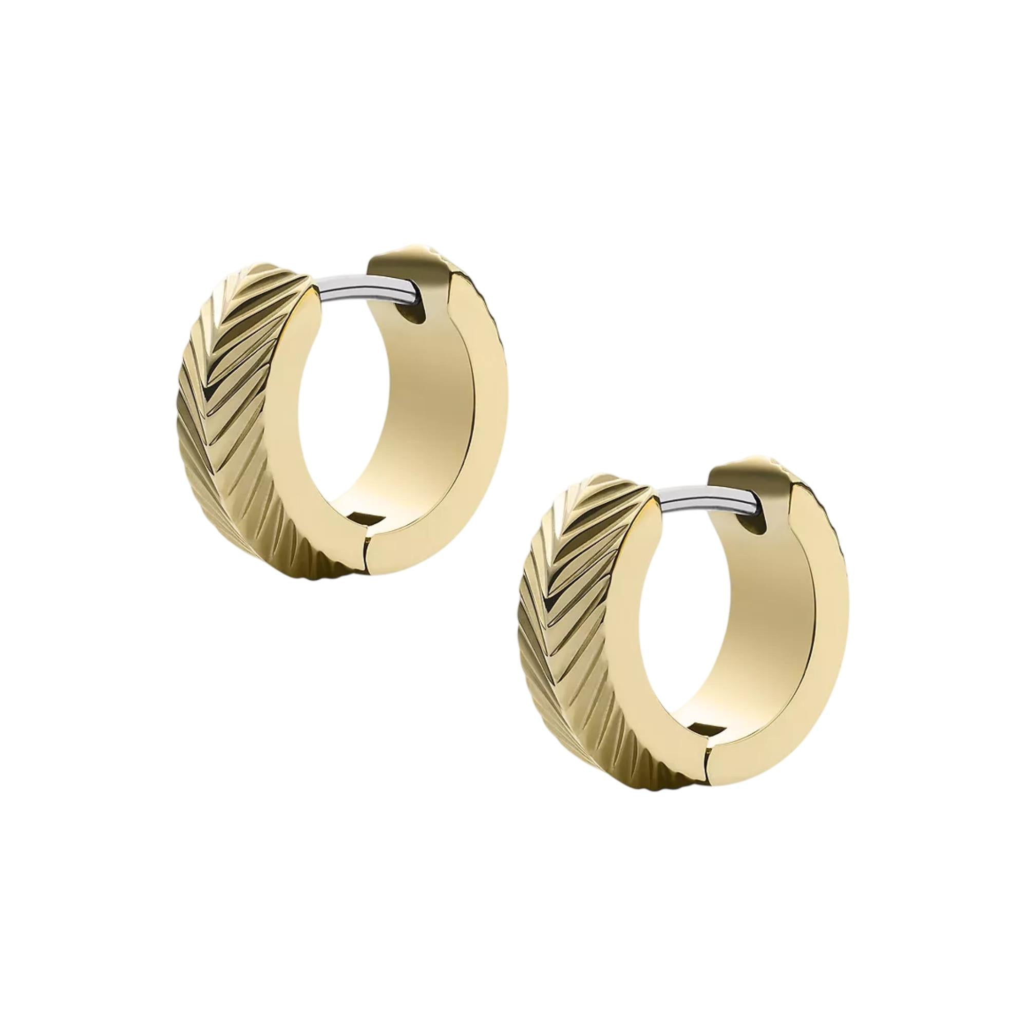 Fossil Harlow Linear Texture Gold-Tone Stainless Steel Huggie Hoop Ladies Earrings JF04116710