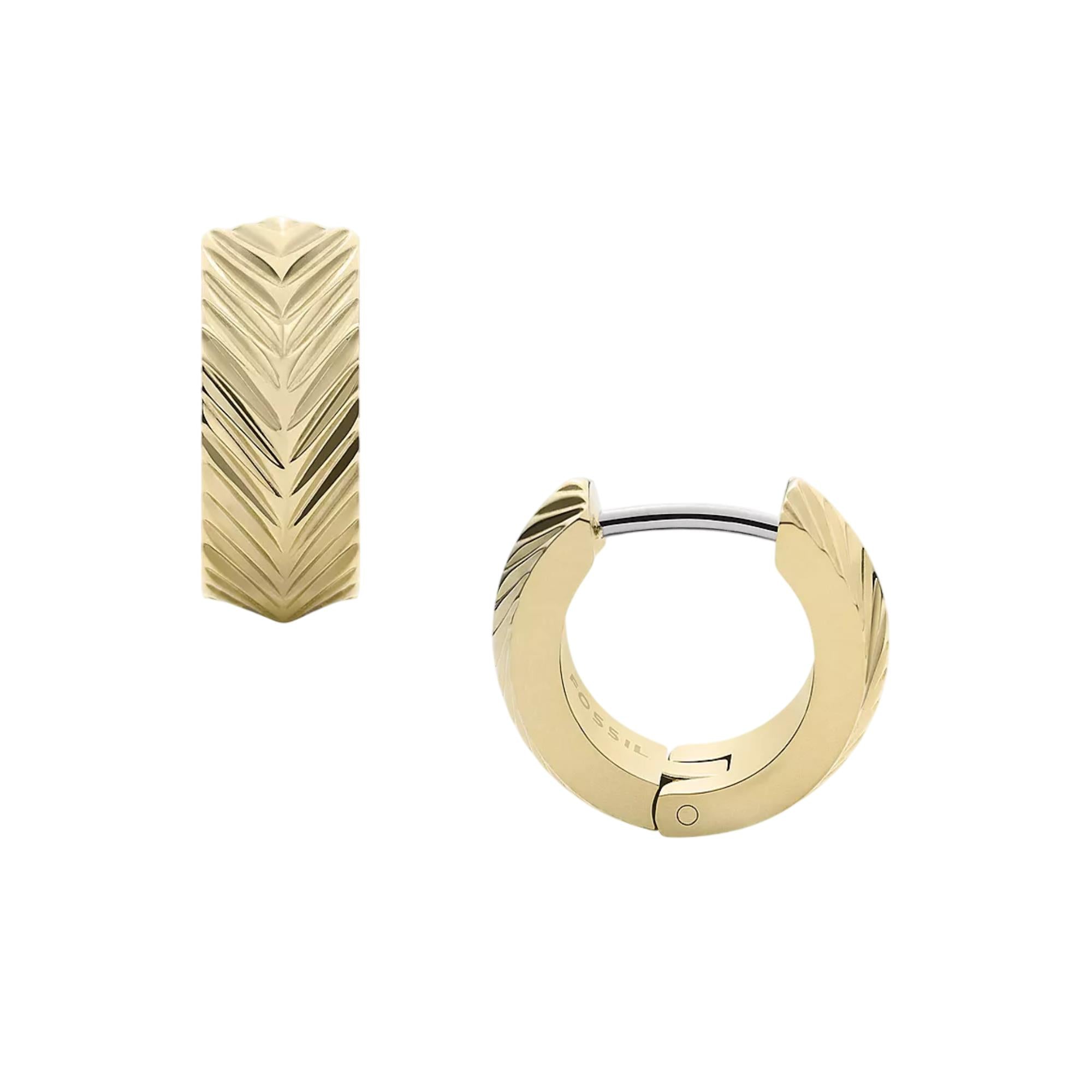 Fossil Harlow Linear Texture Gold-Tone Stainless Steel Huggie Hoop Ladies Earrings JF04116710