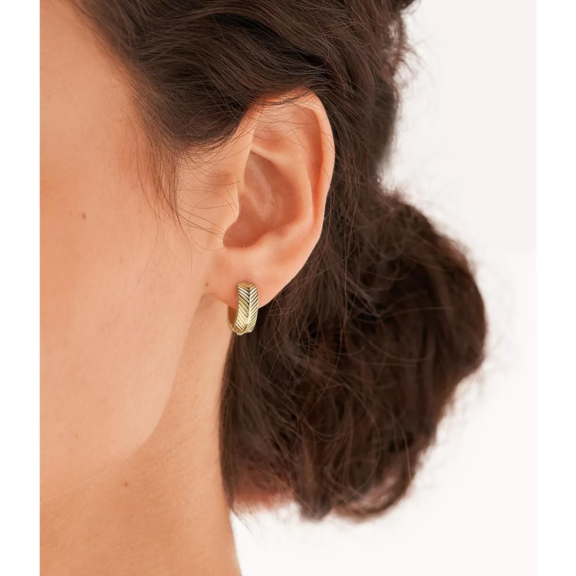 Fossil Harlow Linear Texture Gold-Tone Stainless Steel Huggie Hoop Ladies Earrings JF04116710