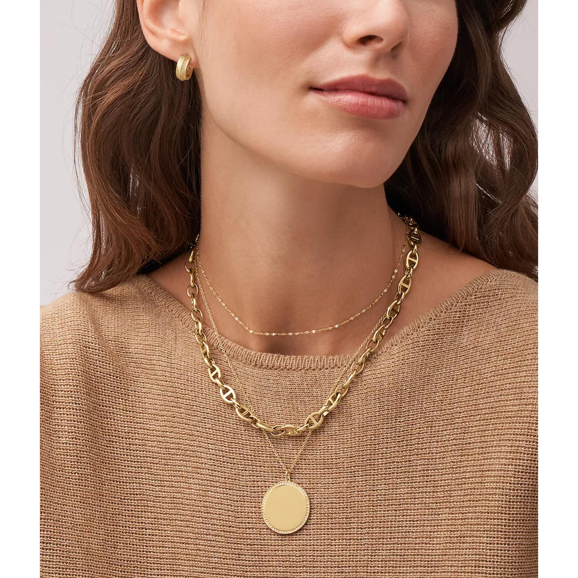 Fossil Harlow Linear Texture Gold-Tone Stainless Steel Huggie Hoop Ladies Earrings JF04116710