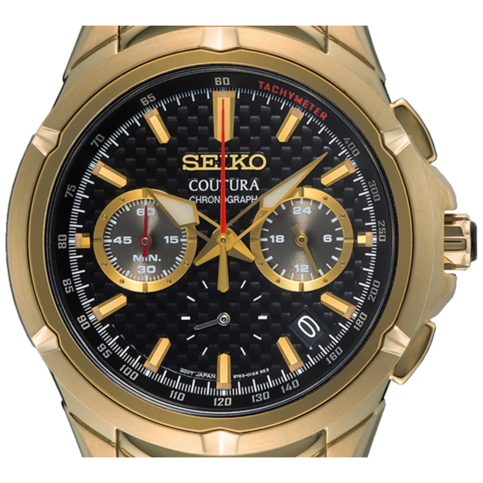 Seiko Coutura Quartz Chronograph Black Dial Gold-Tone Steel Strap Men's Watch SSB438P1