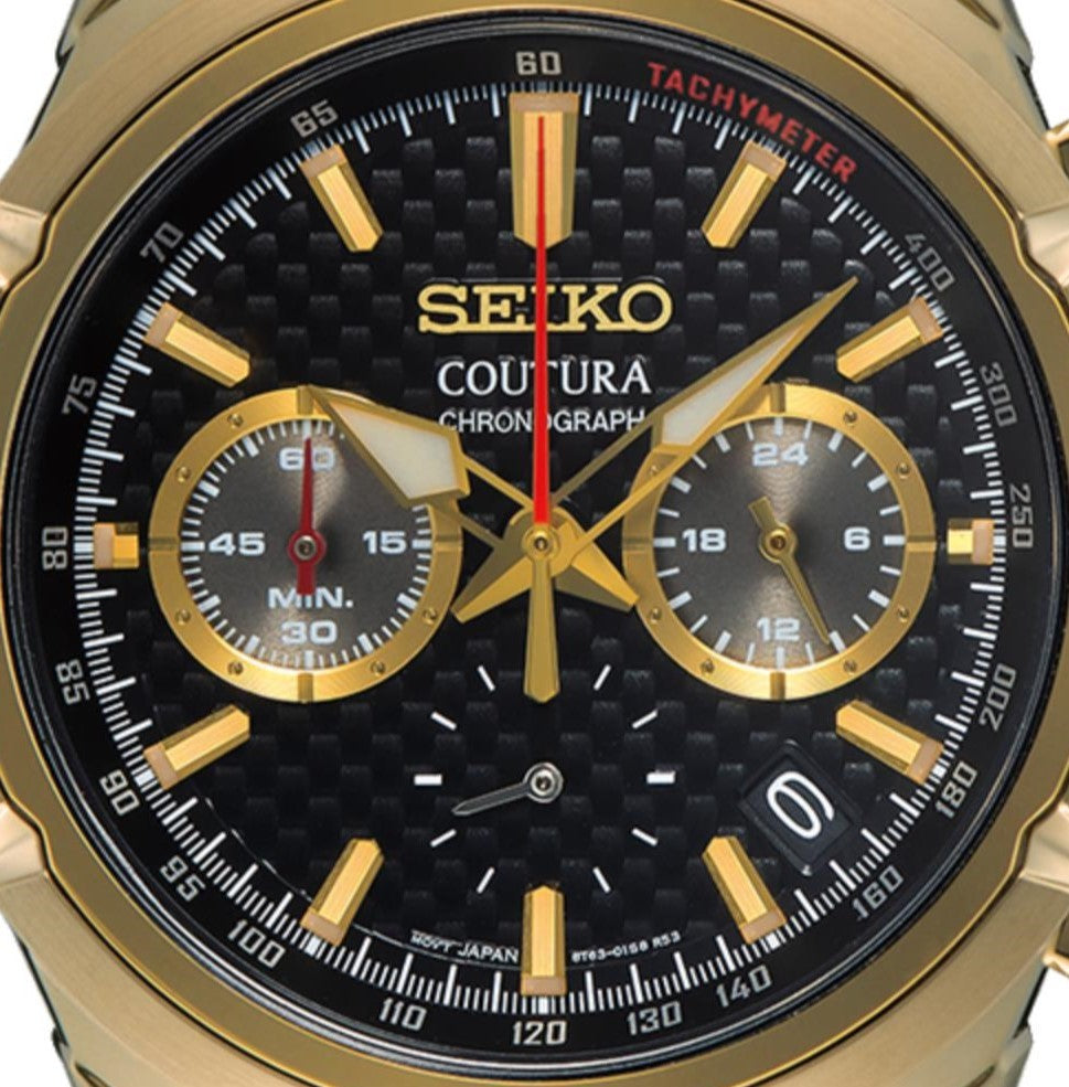 Seiko Coutura Quartz Chronograph Black Dial Gold-Tone Steel Strap Men's Watch SSB438P1