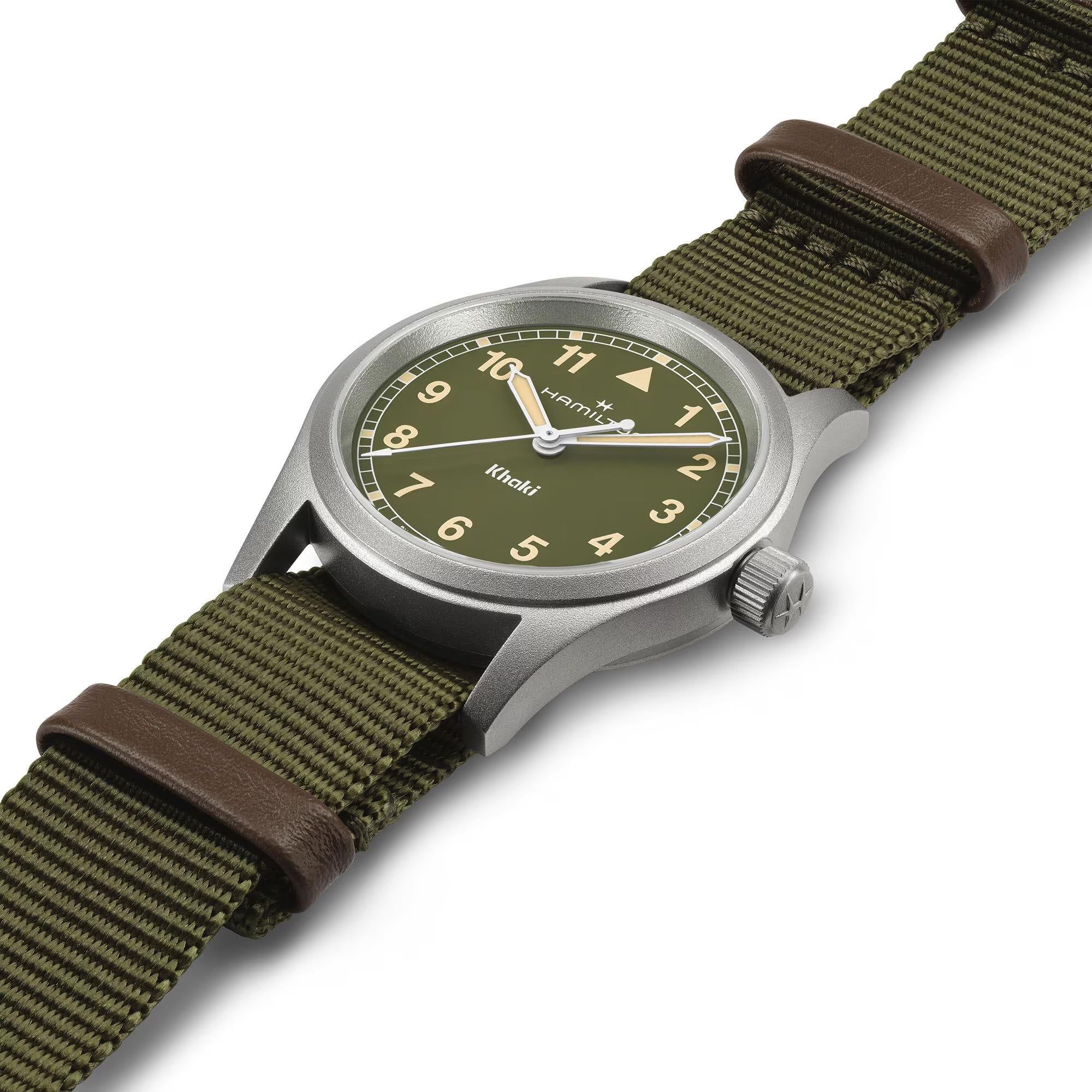 Hamilton Khaki Field H69301960 khaki green NATO textile strap detail