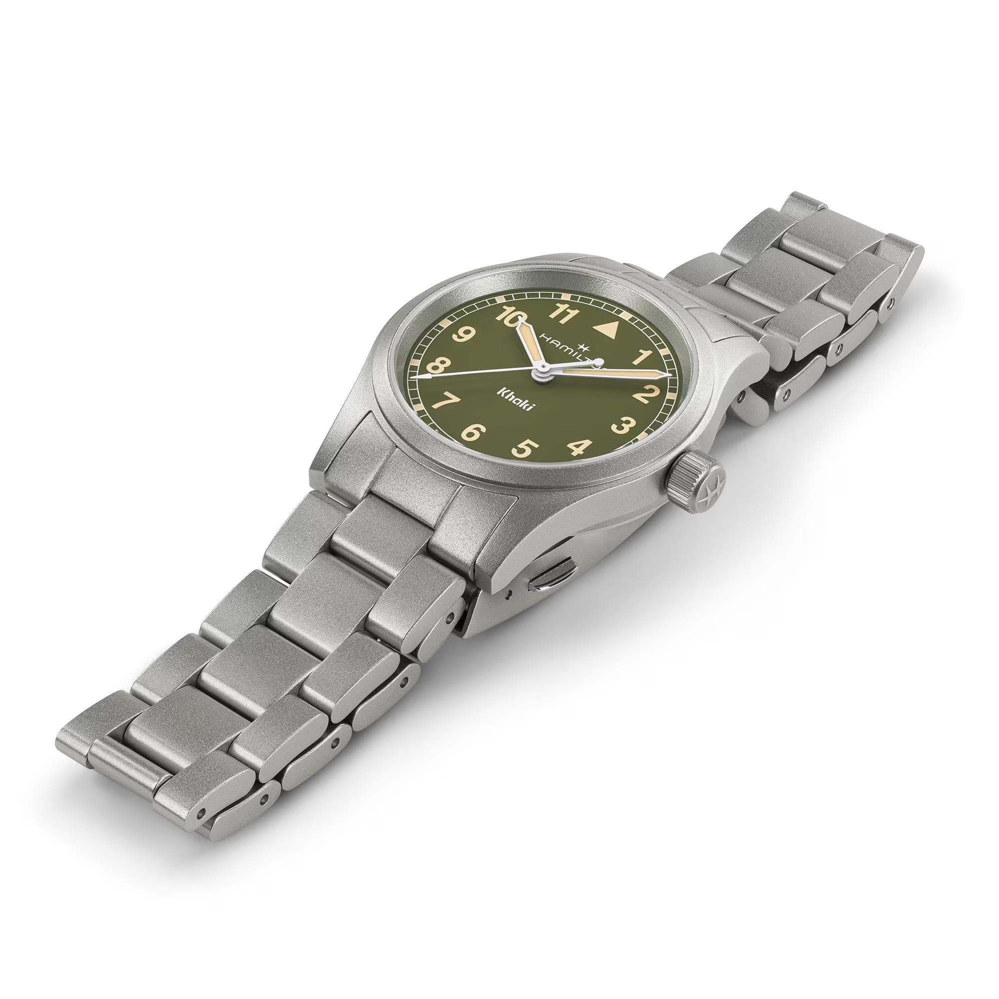 Hamilton Khaki Field Quartz Green Dial Steel Strap Unisex Watch H69301160